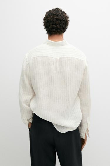 100% linen regular fit striped shirt — CREAM 5