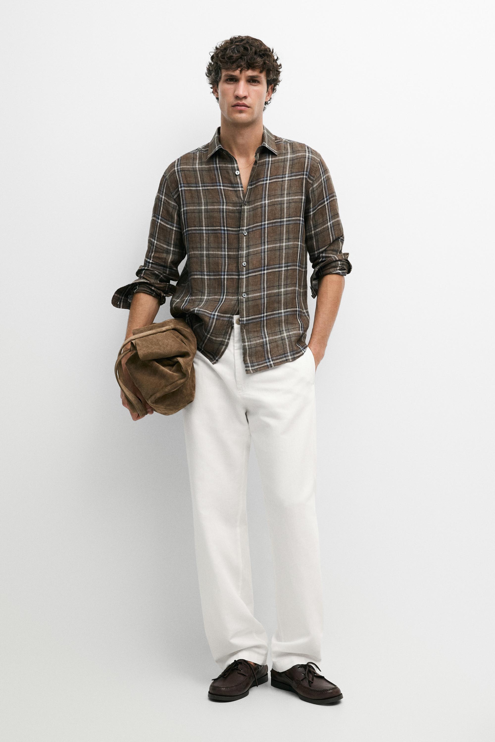 Linen-cotton straight-leg pants — Off white