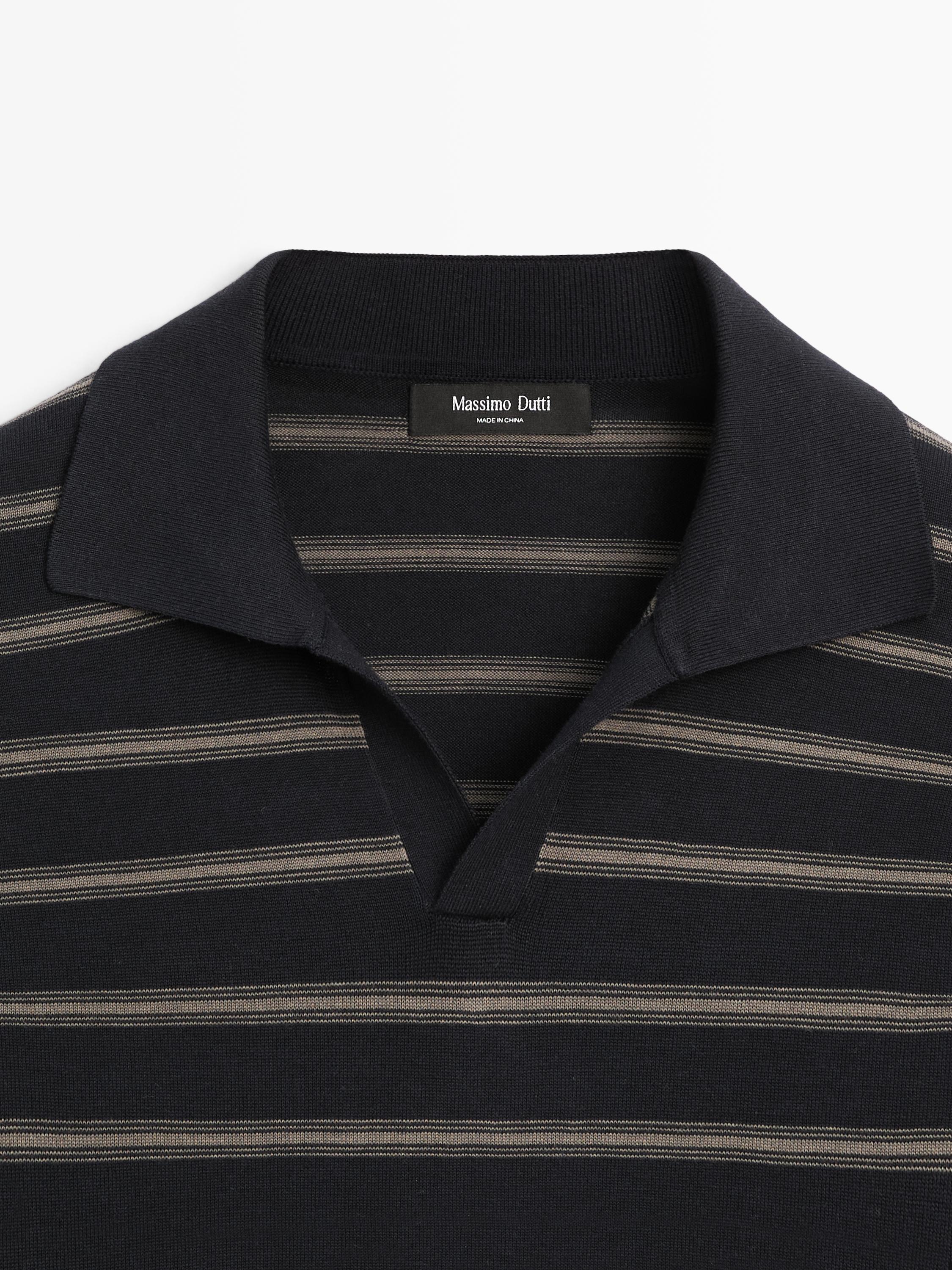 Knit polo shirt with contrast stripes — NAVY BLUE