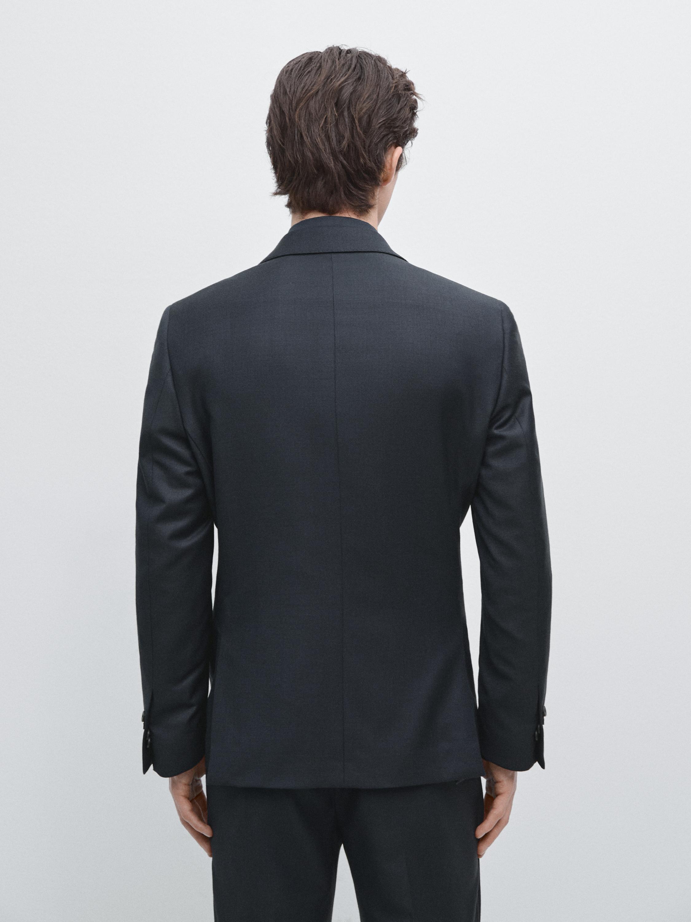100% cool wool micro-textured suit blazer — NAVY BLUE