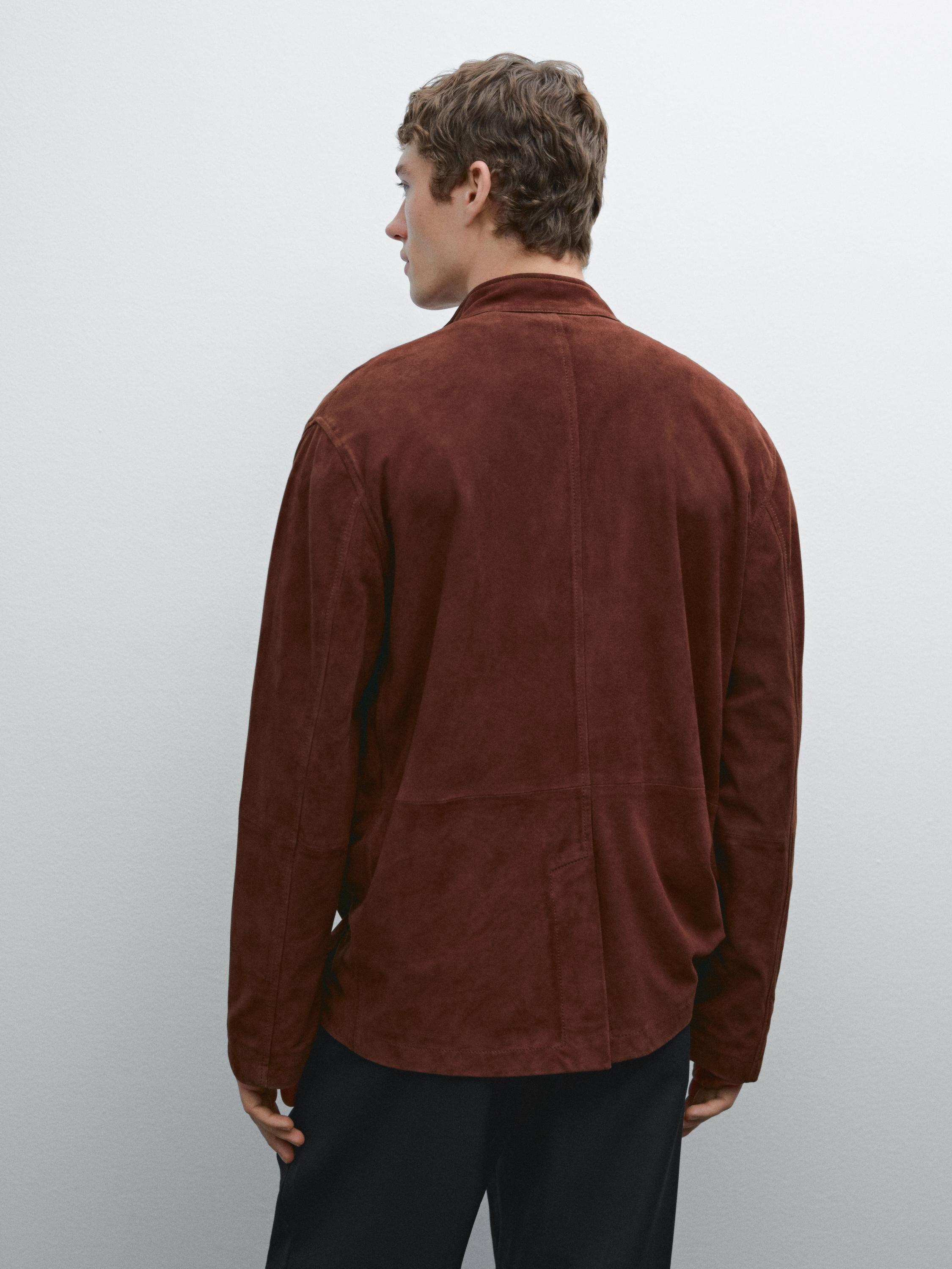 Suede leather stand collar jacket