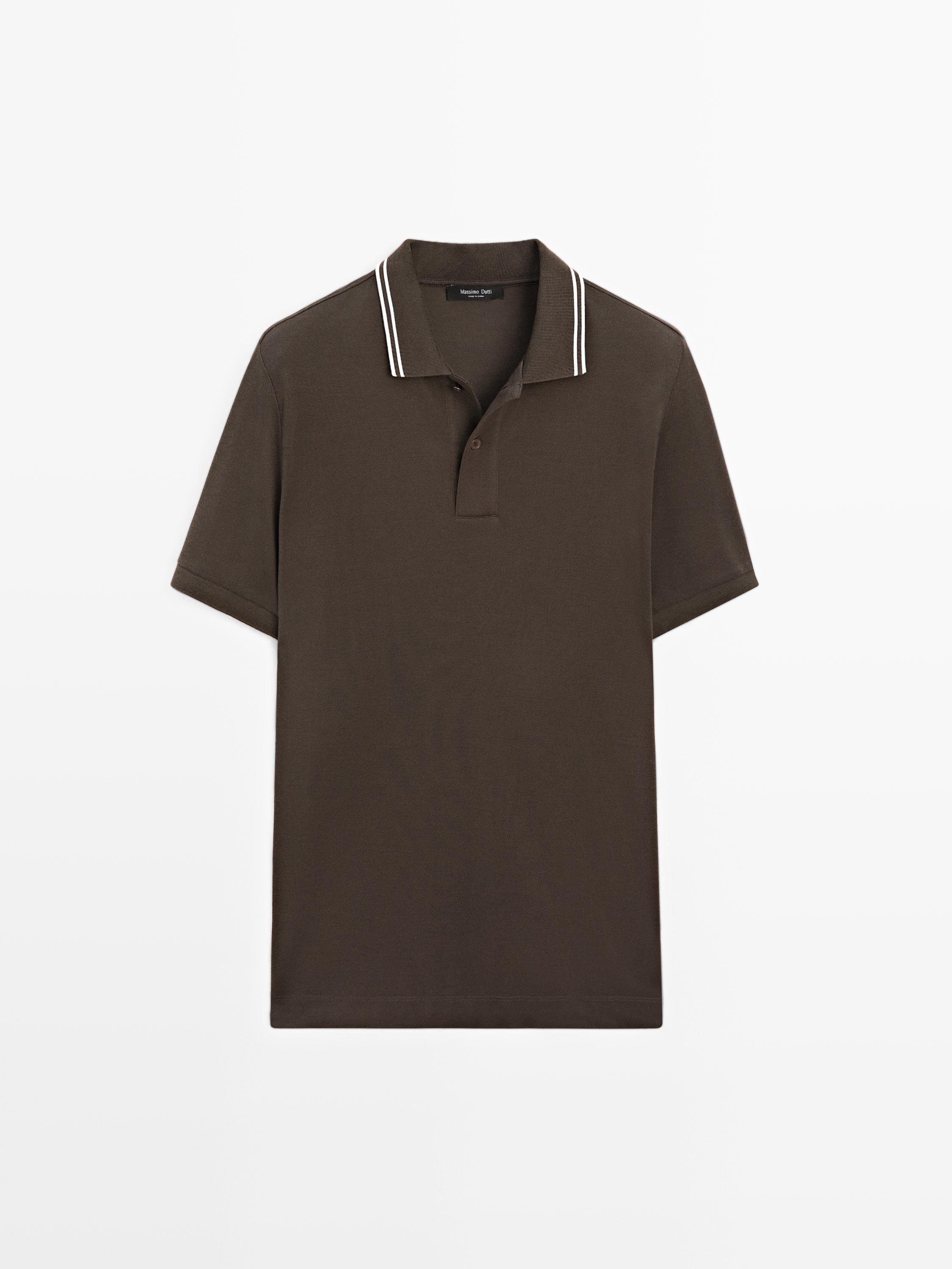 Short sleeve polo shirt with contrast detail — Chocolate