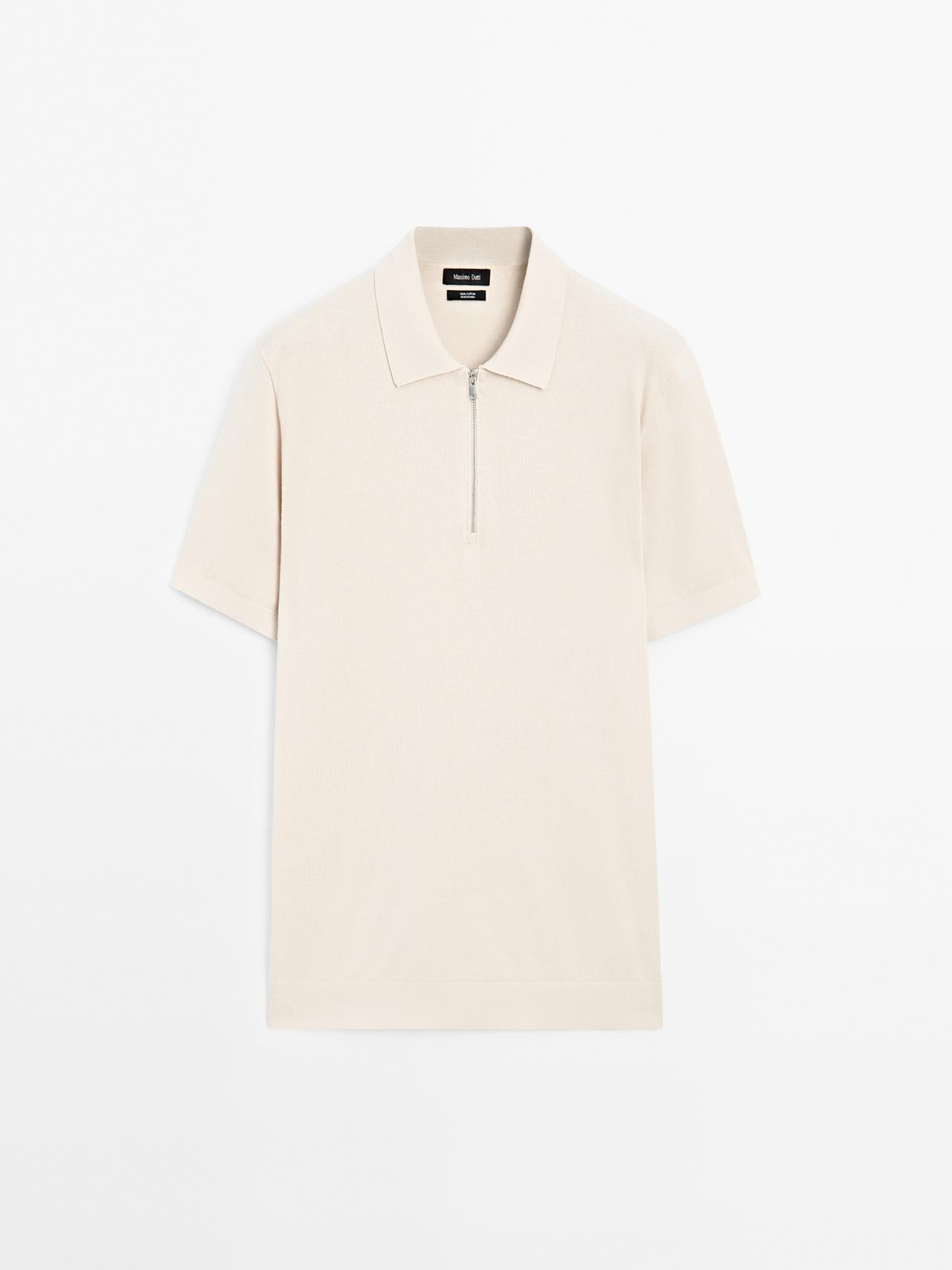 Massimo Dutti - Herre - Poloshirt I Bomuldsstrik Med 1/4-Lynlås - Beige - S