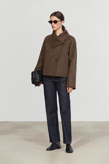 Short wool blend coat with side fastening — Chocolate 8