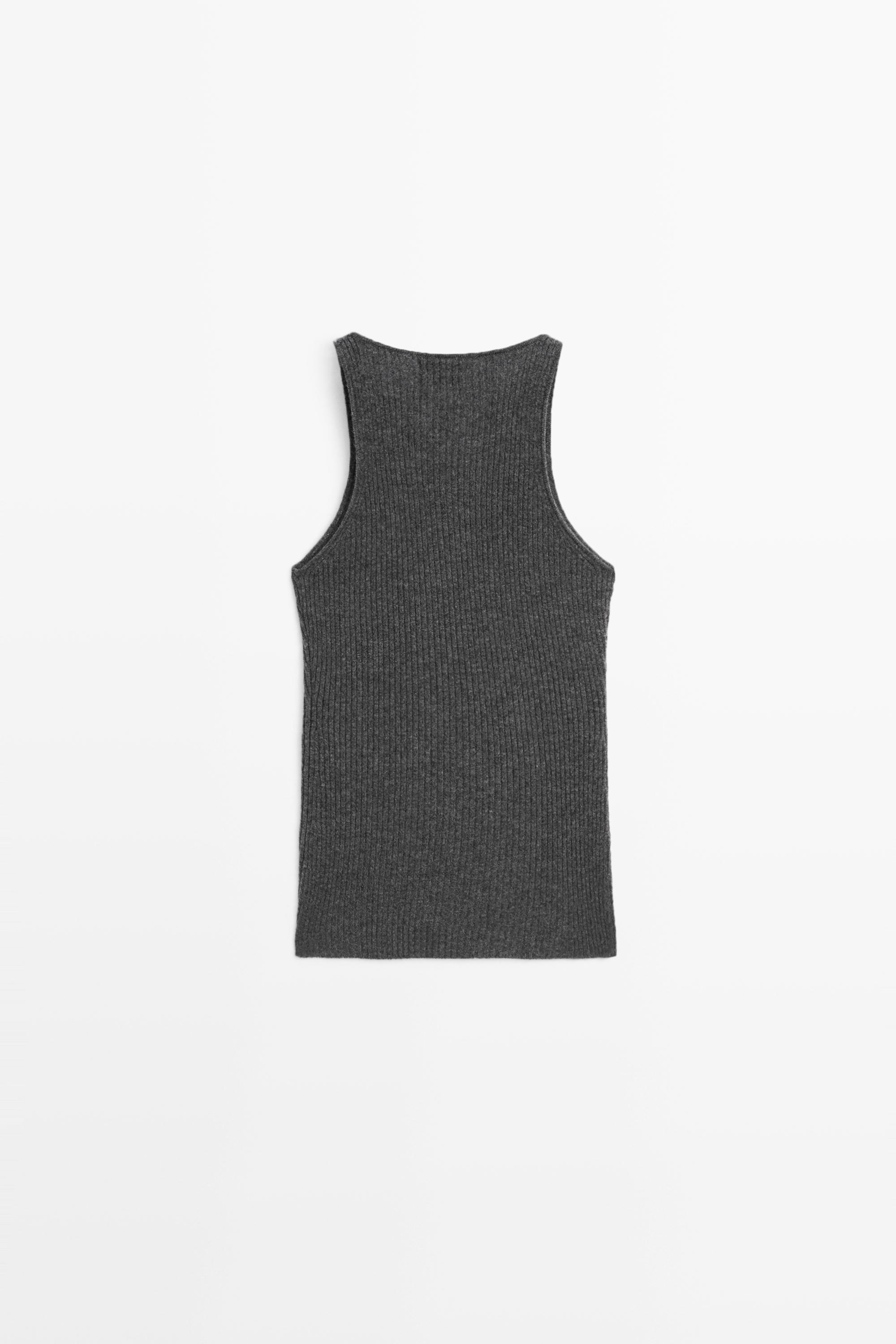 100% cashmere ribbed knit top — ANTHRACITE GREY