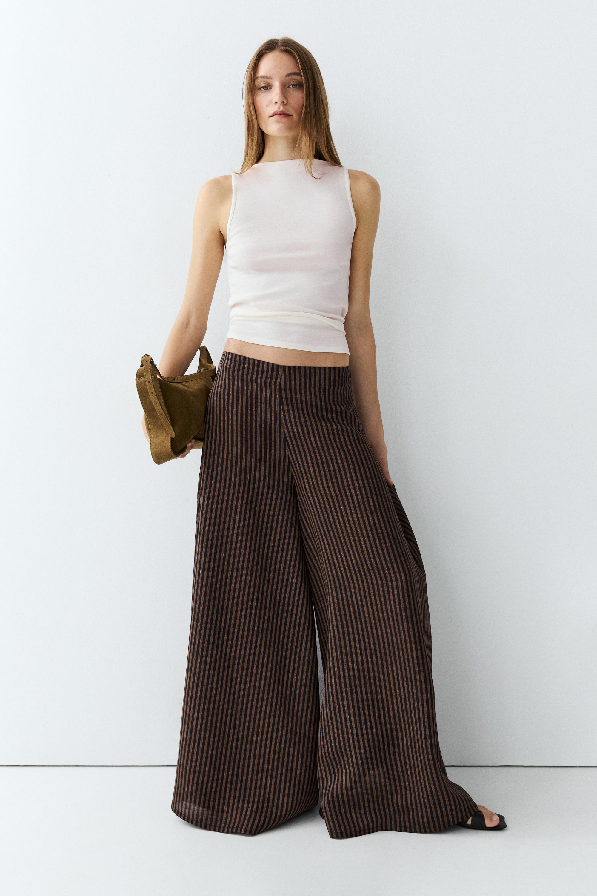Striped flowing linen blend skort — NAVY BLUE