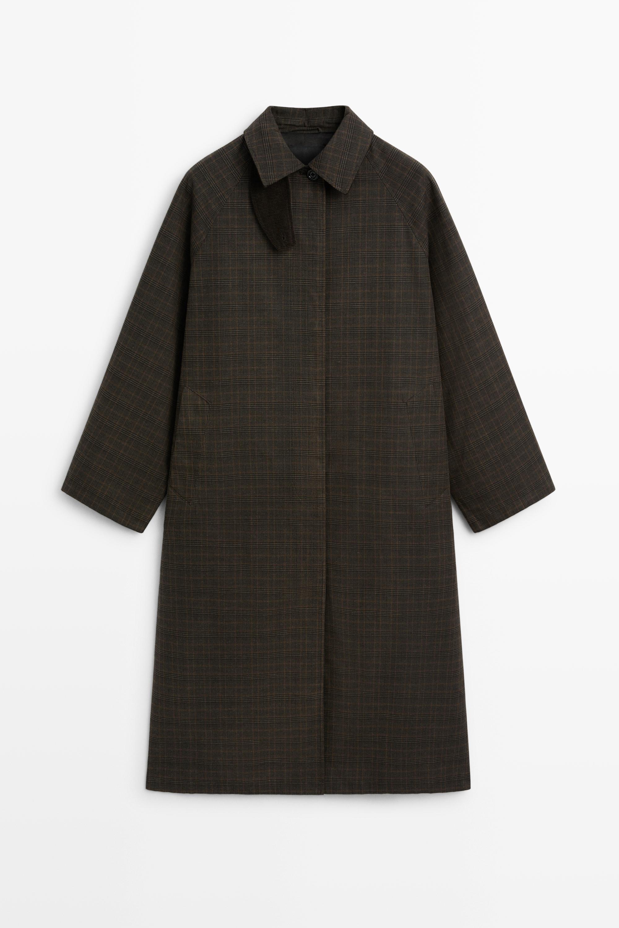 Long 100% cotton check trench coat · Brown · Coats | Massimo Dutti