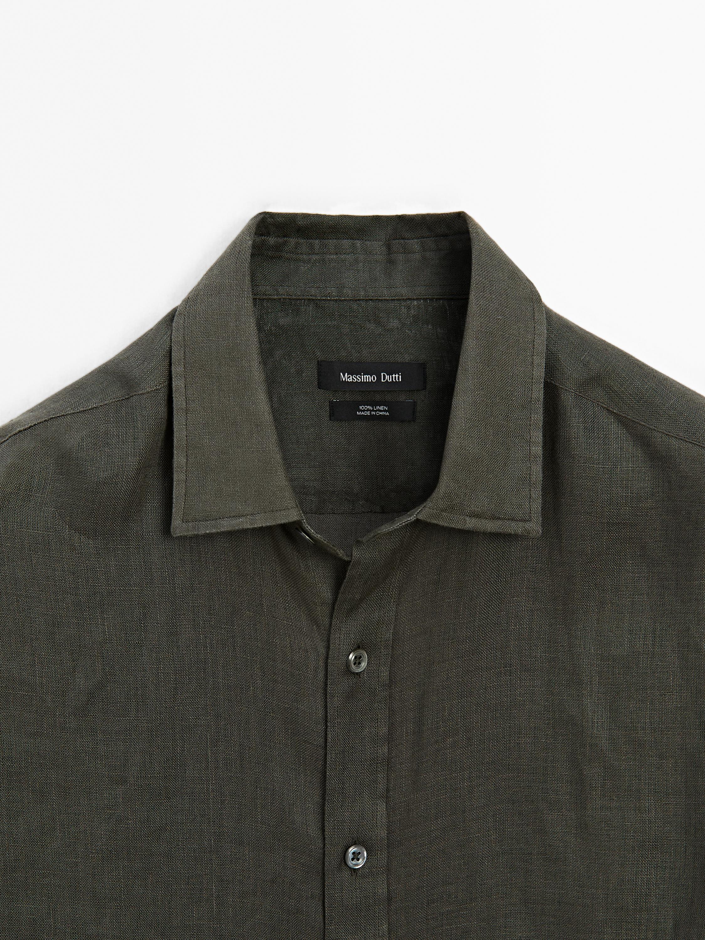 100% linen shirt · Green, Deep Blue · Shirts | Massimo Dutti