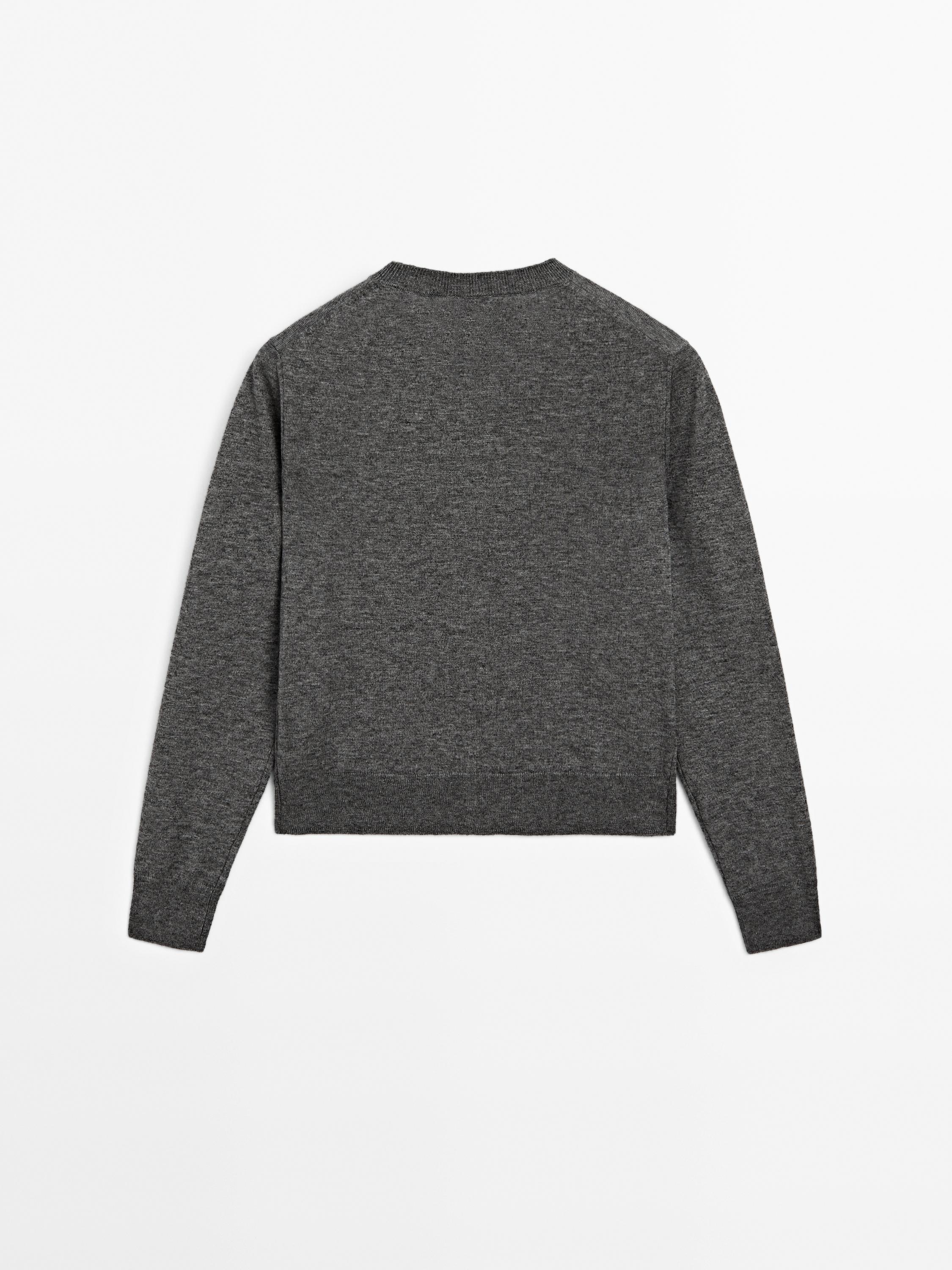 Wool blend knit cardigan with crew neck