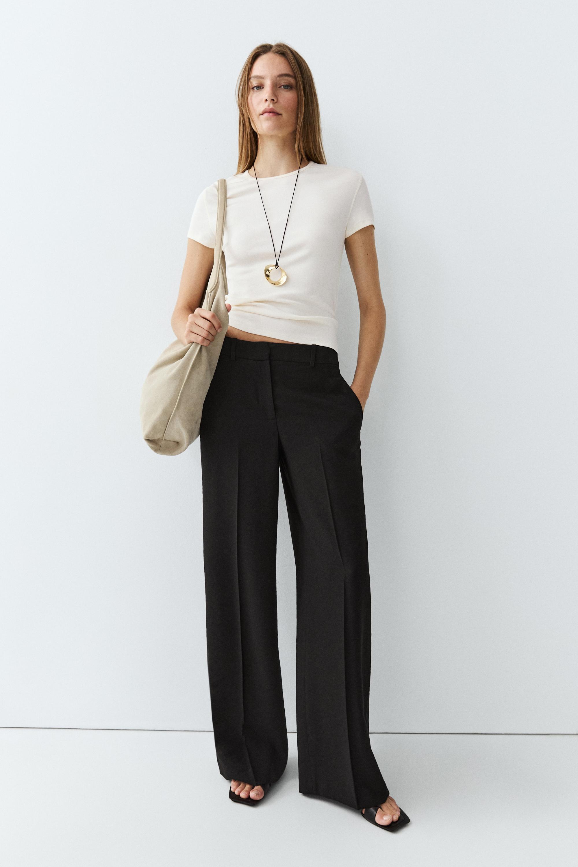 Flowing straight-leg pants — BLACK