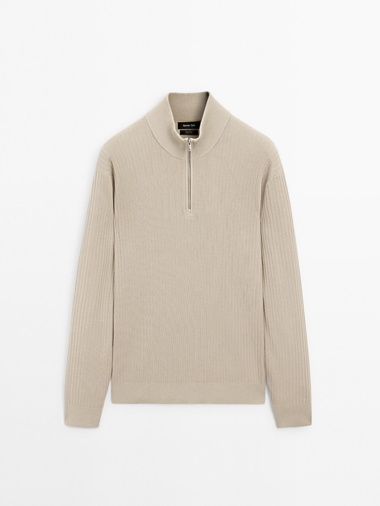 Massimo Dutti - Herre - Striktrøje Med Høj Hals - Stenfarvet - L