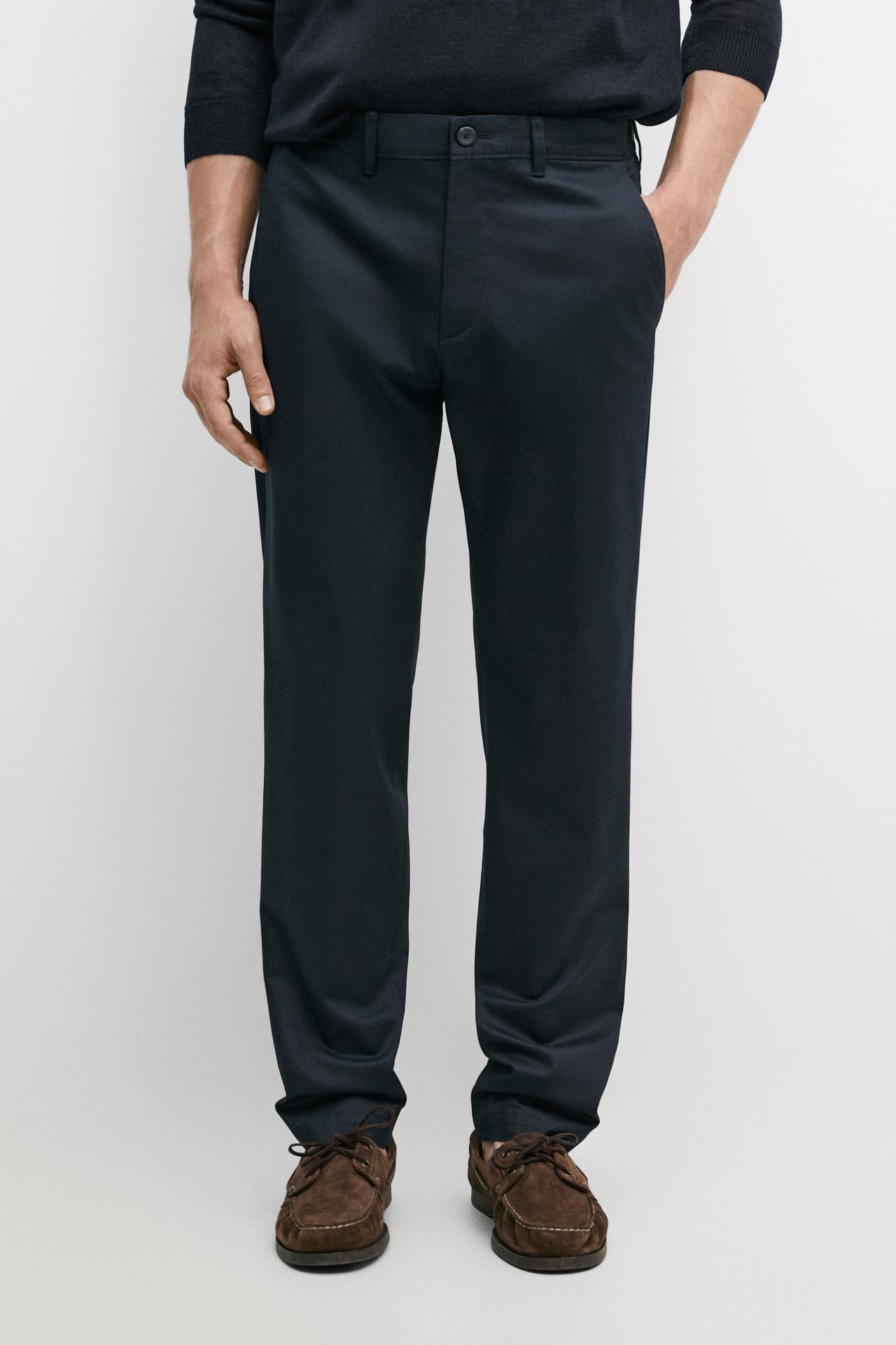 Cotton blend slim fit pants — NAVY BLUE