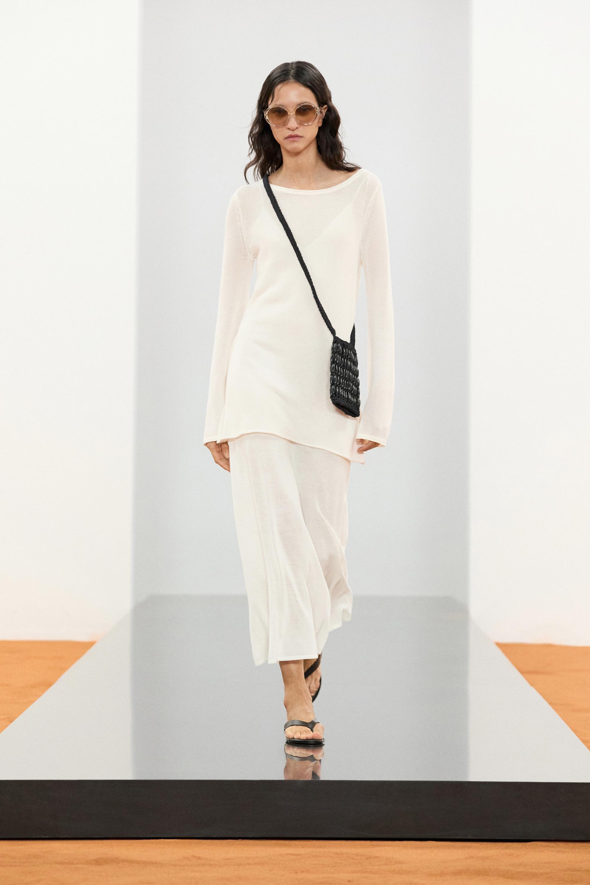 Double-layer knit dress with long sleeves — CREAM