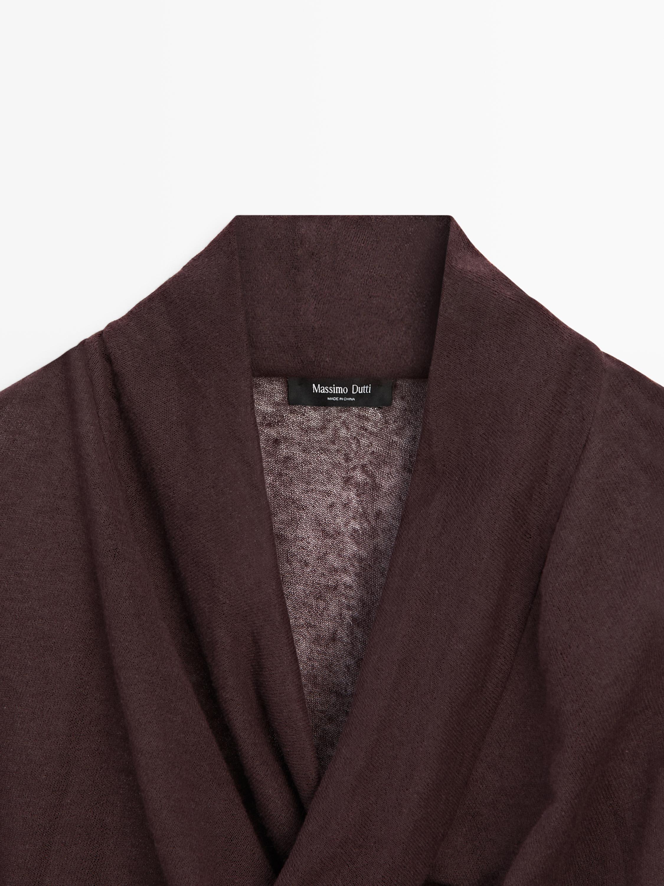 Linen blend shirt with cowl neckline — AUBERGINE