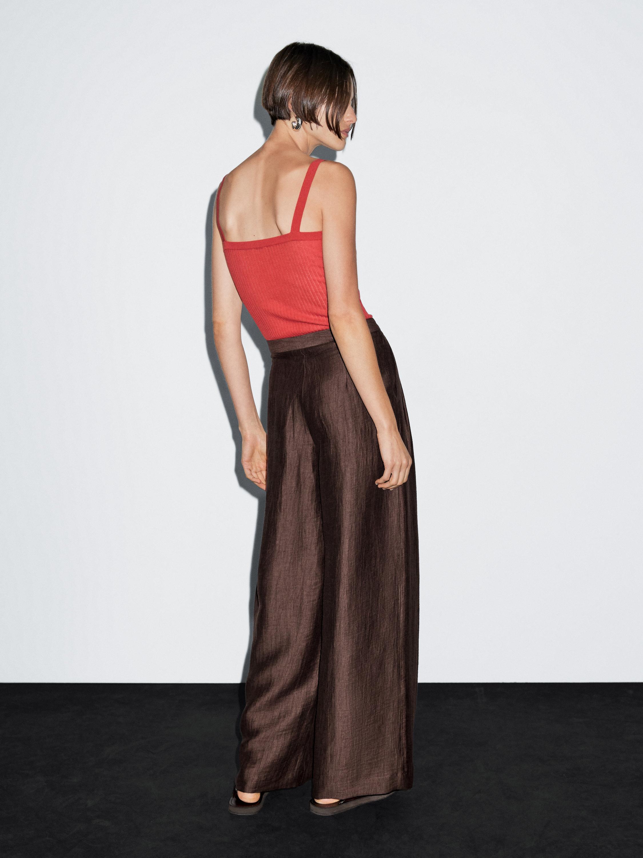 Wide-leg mid-rise crinkle trousers