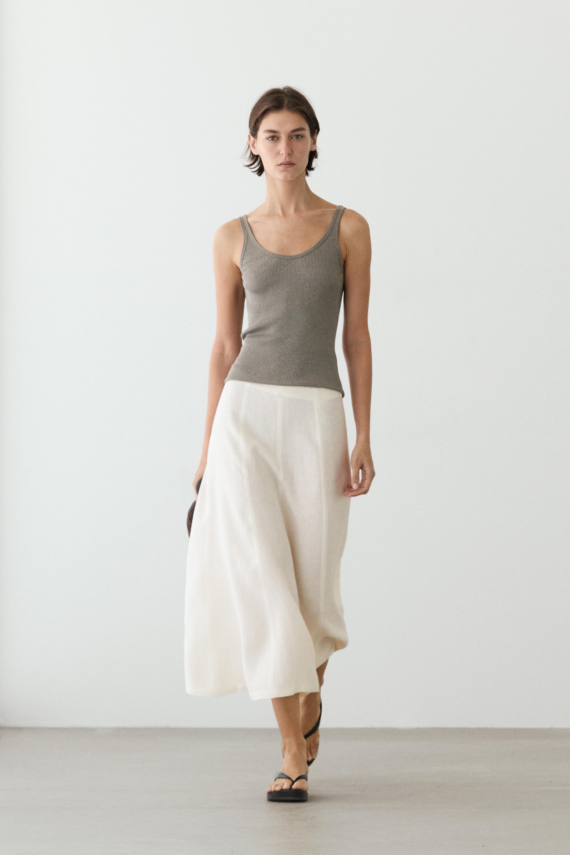 Flowing 100% linen midi skirt — WHITE