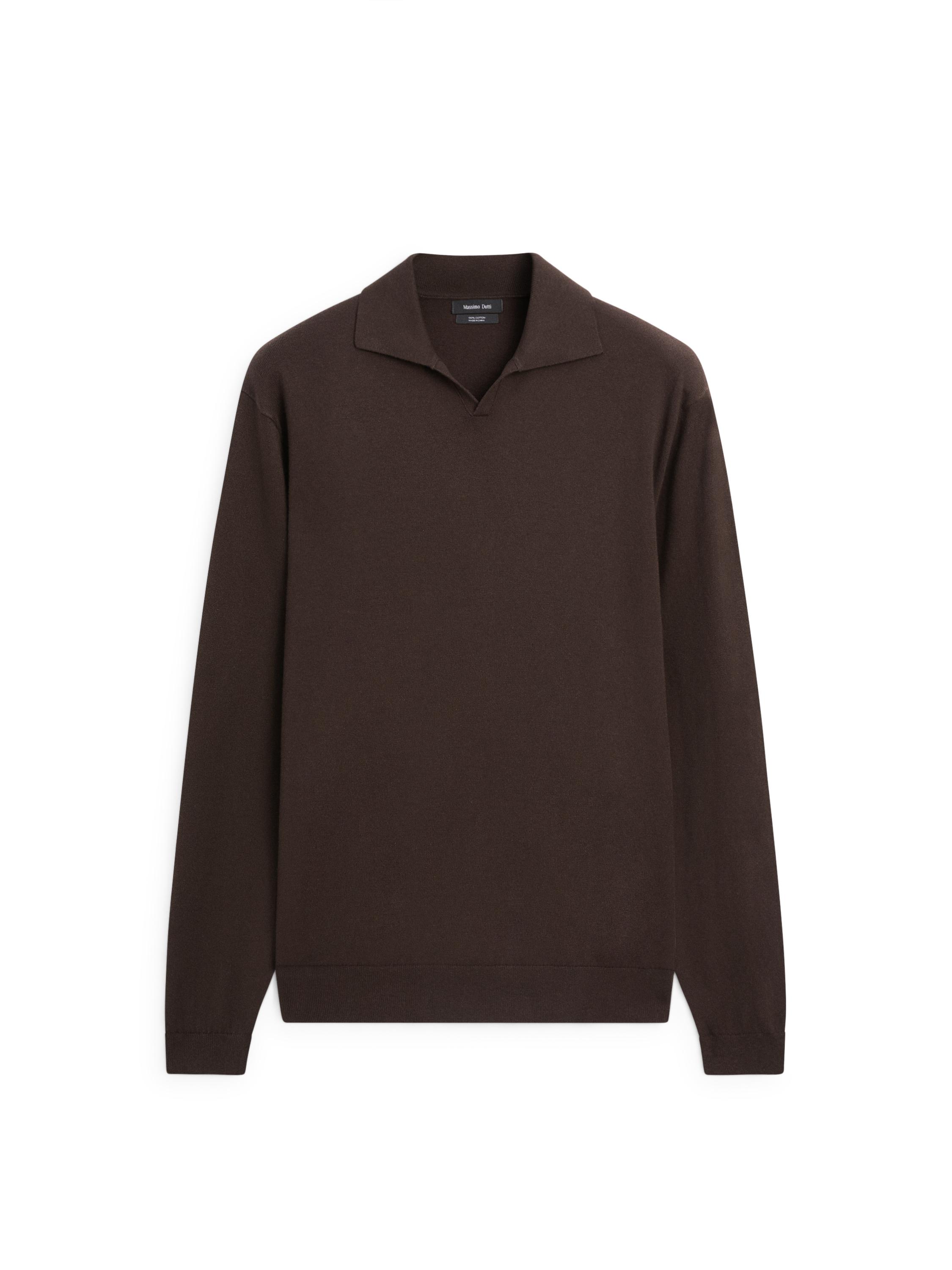 Cotton knit polo sweater — BROWN MARL