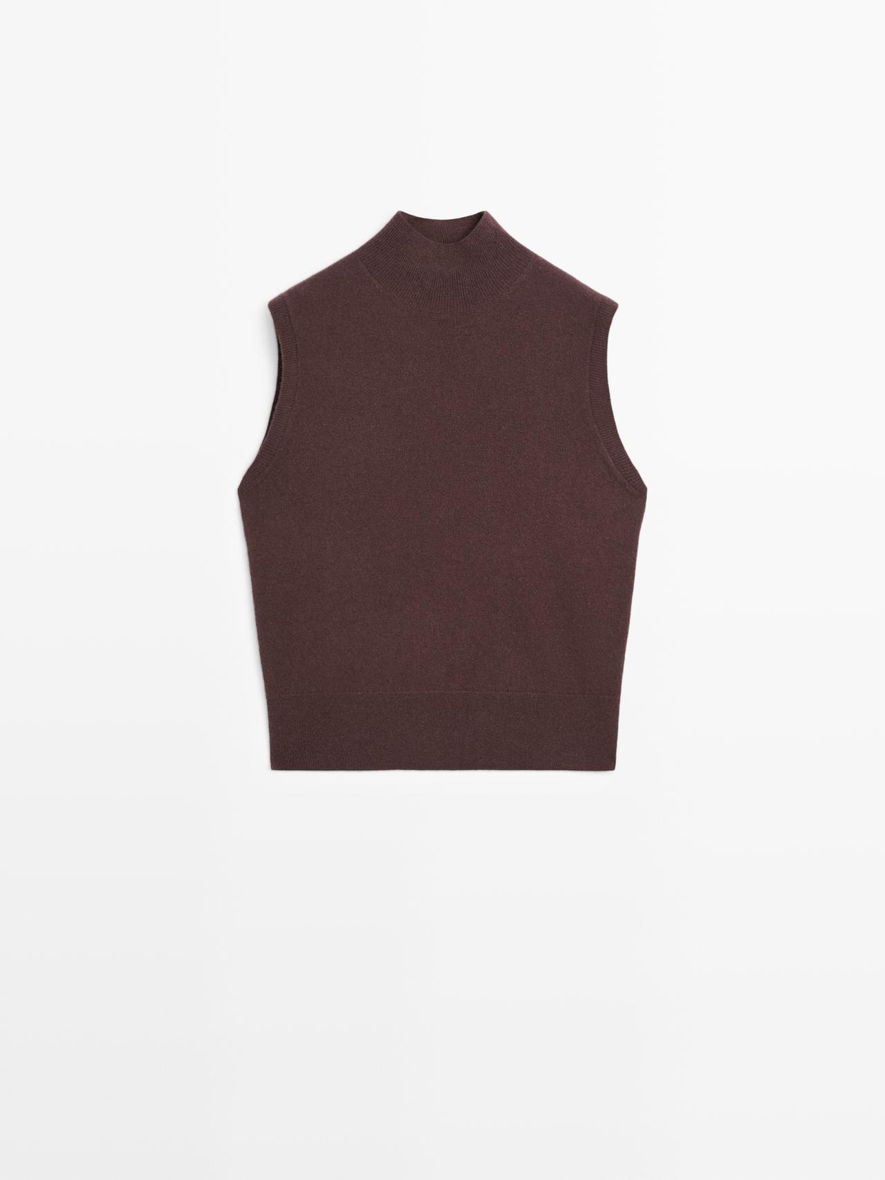 Massimo Dutti - Dame - Strikket Vest I 100% Kashmir - Granatrød - M