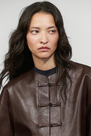 Nappa leather toggle jacket — BROWN 8
