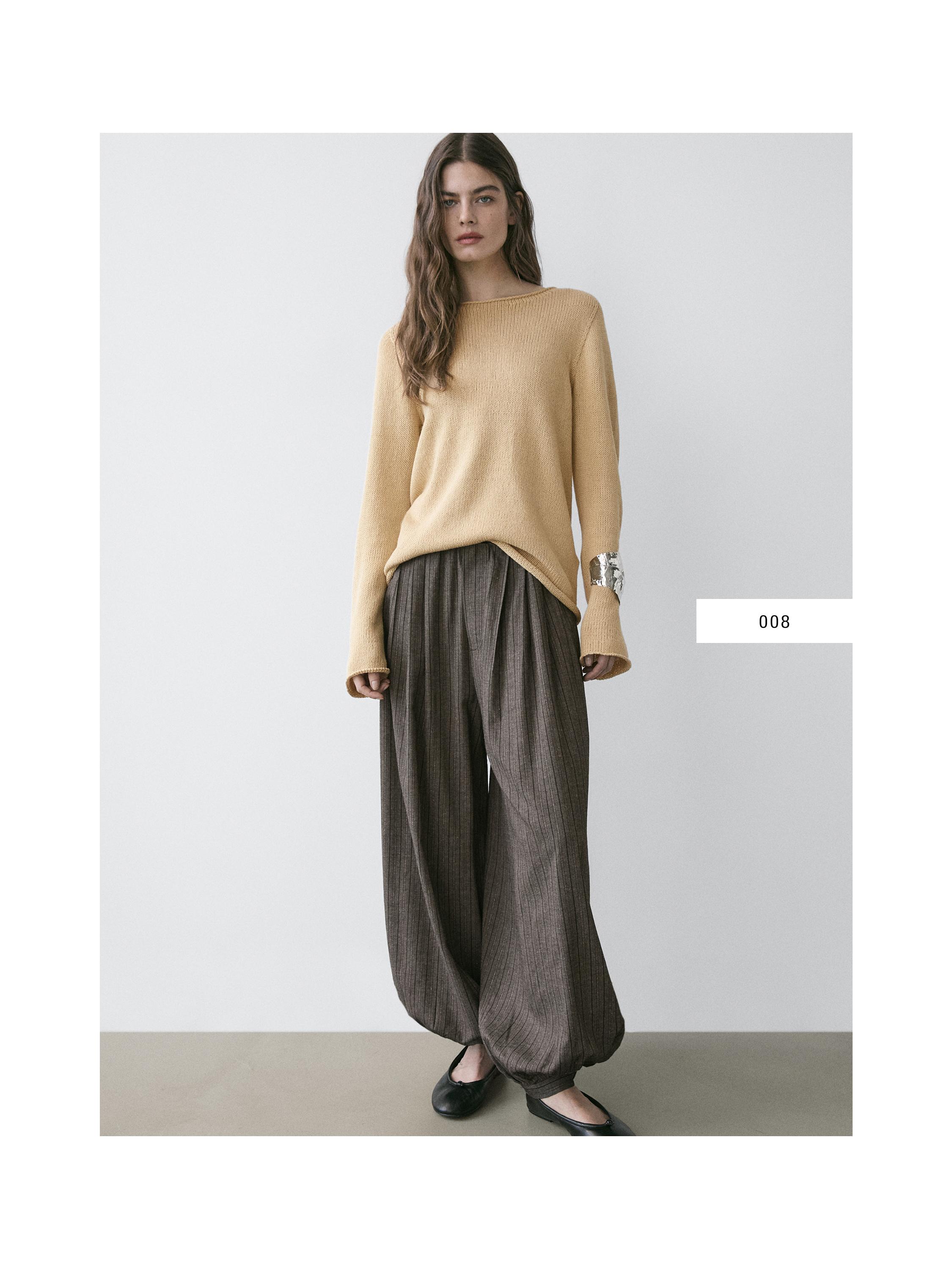 Cotton blend knit sweater — CORN YELLOW