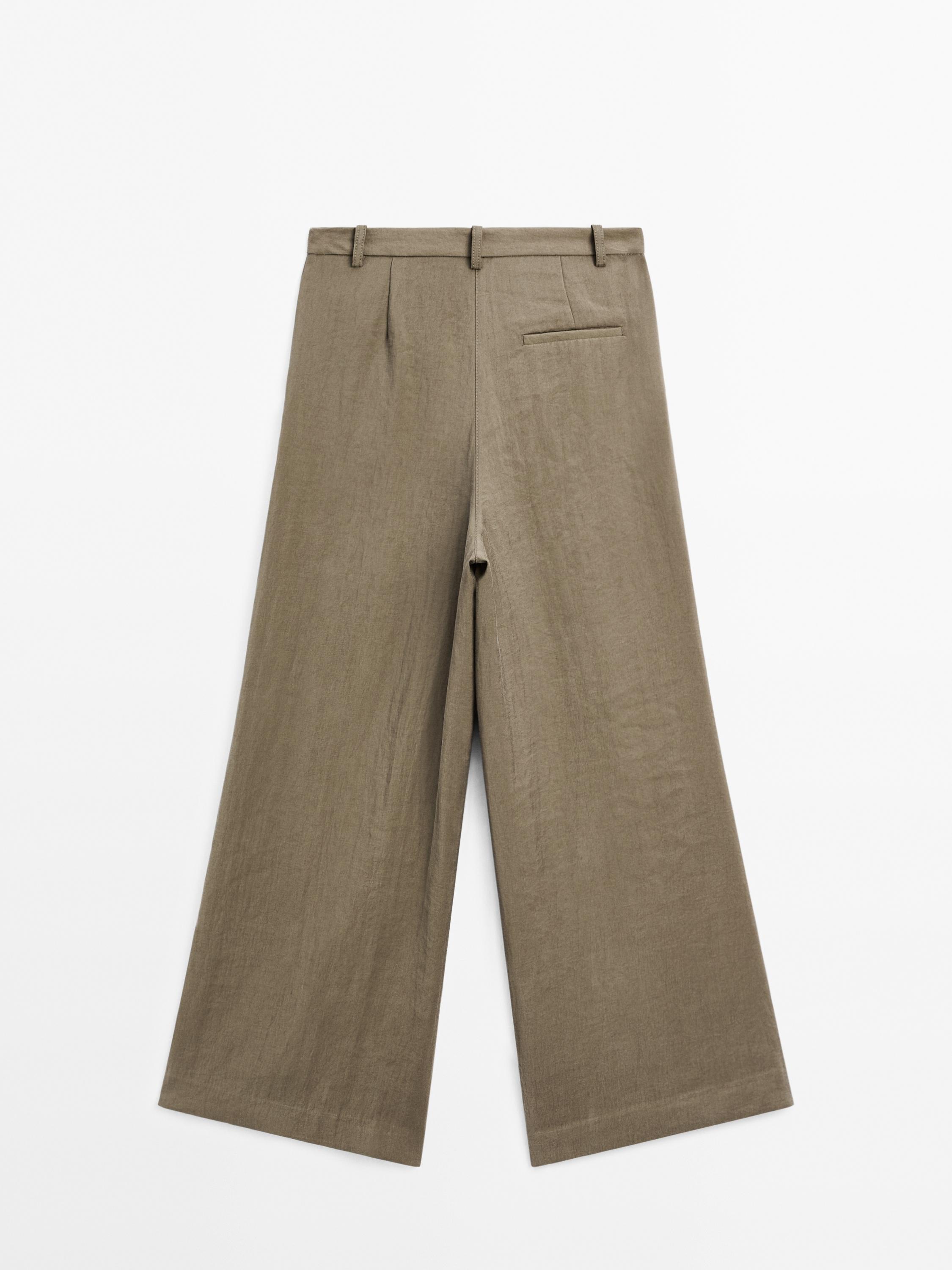 ★ Massimo Dutti★ Wide leg crop pants with dart detail 050 Wide-leg cropped trousers with darts · Greyish Green