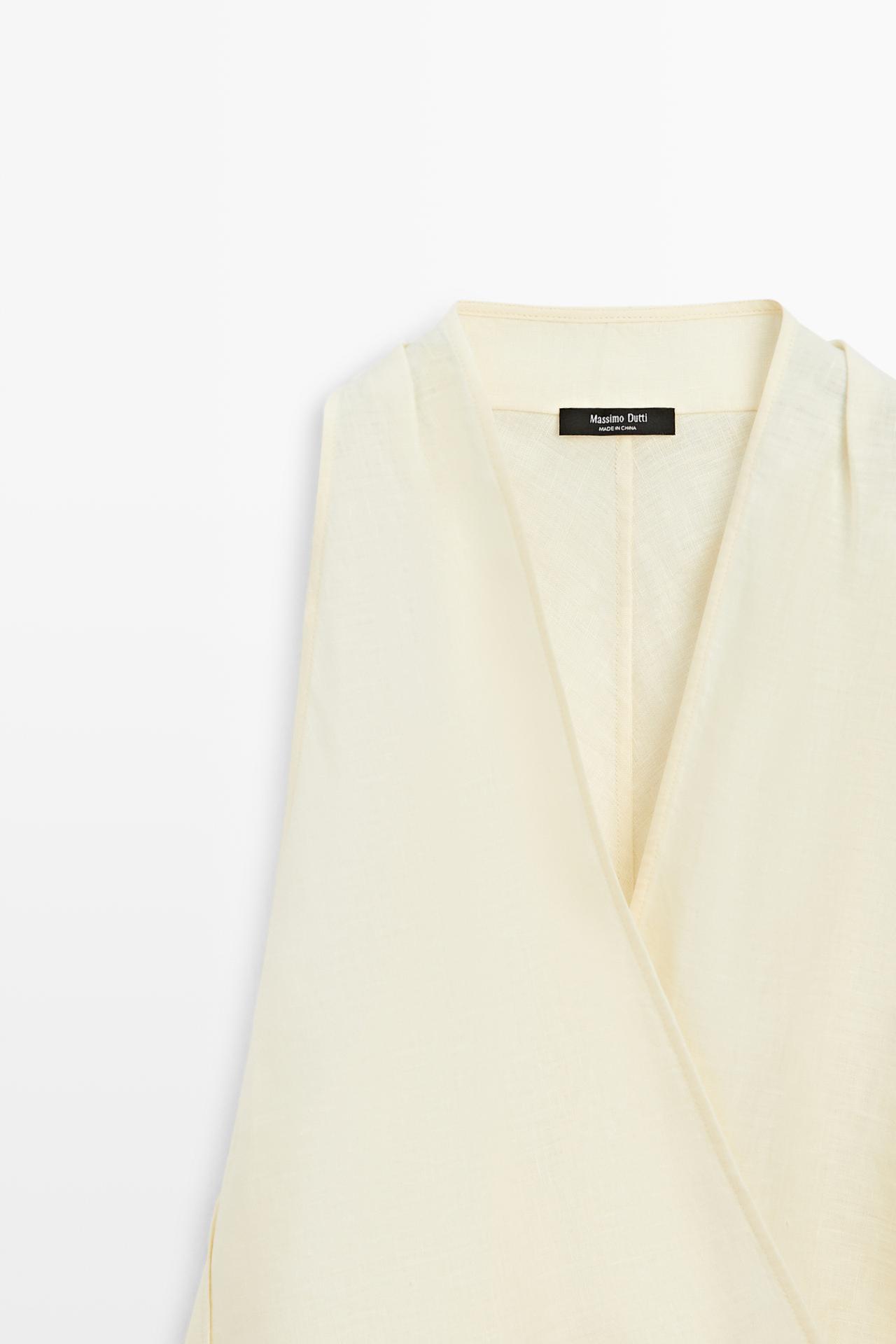 100% linen wrap top with button detail — PALE YELLOW