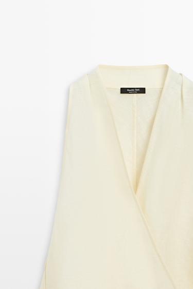 100% linen wrap top with button detail — PALE YELLOW 2