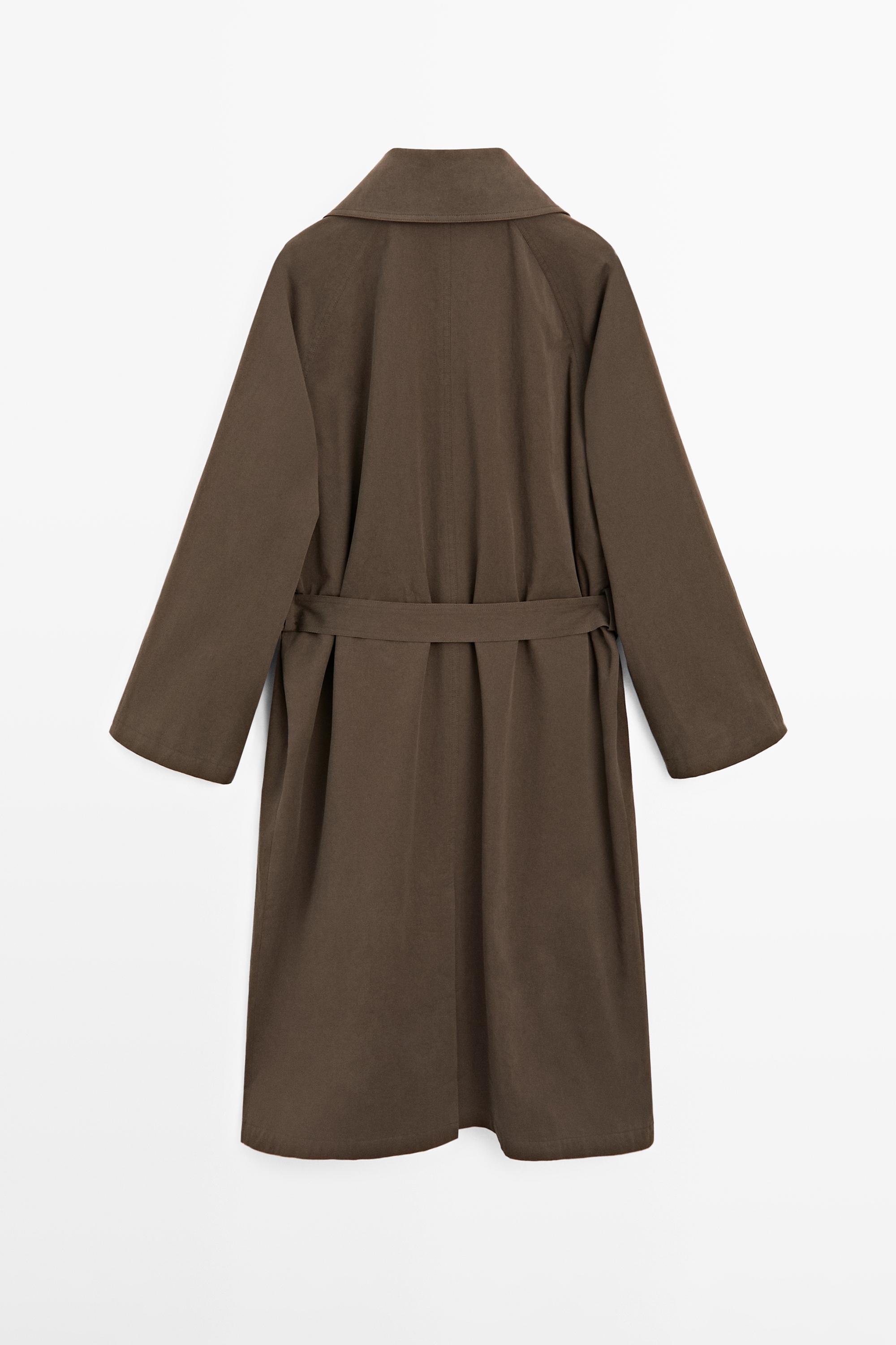 High collar trench coat — BROWN