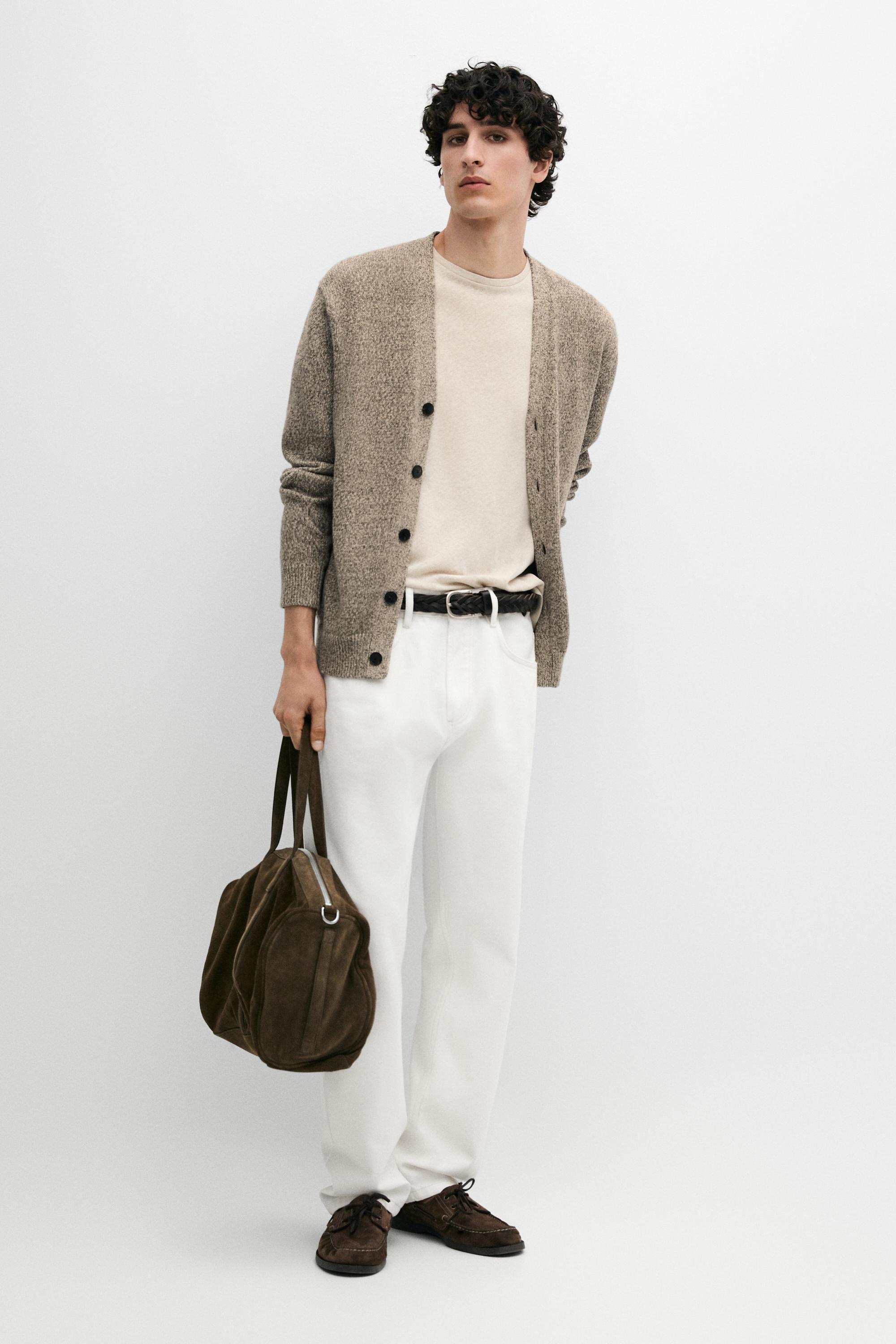Cotton knit cardigan with buttons — BEIGE MARL