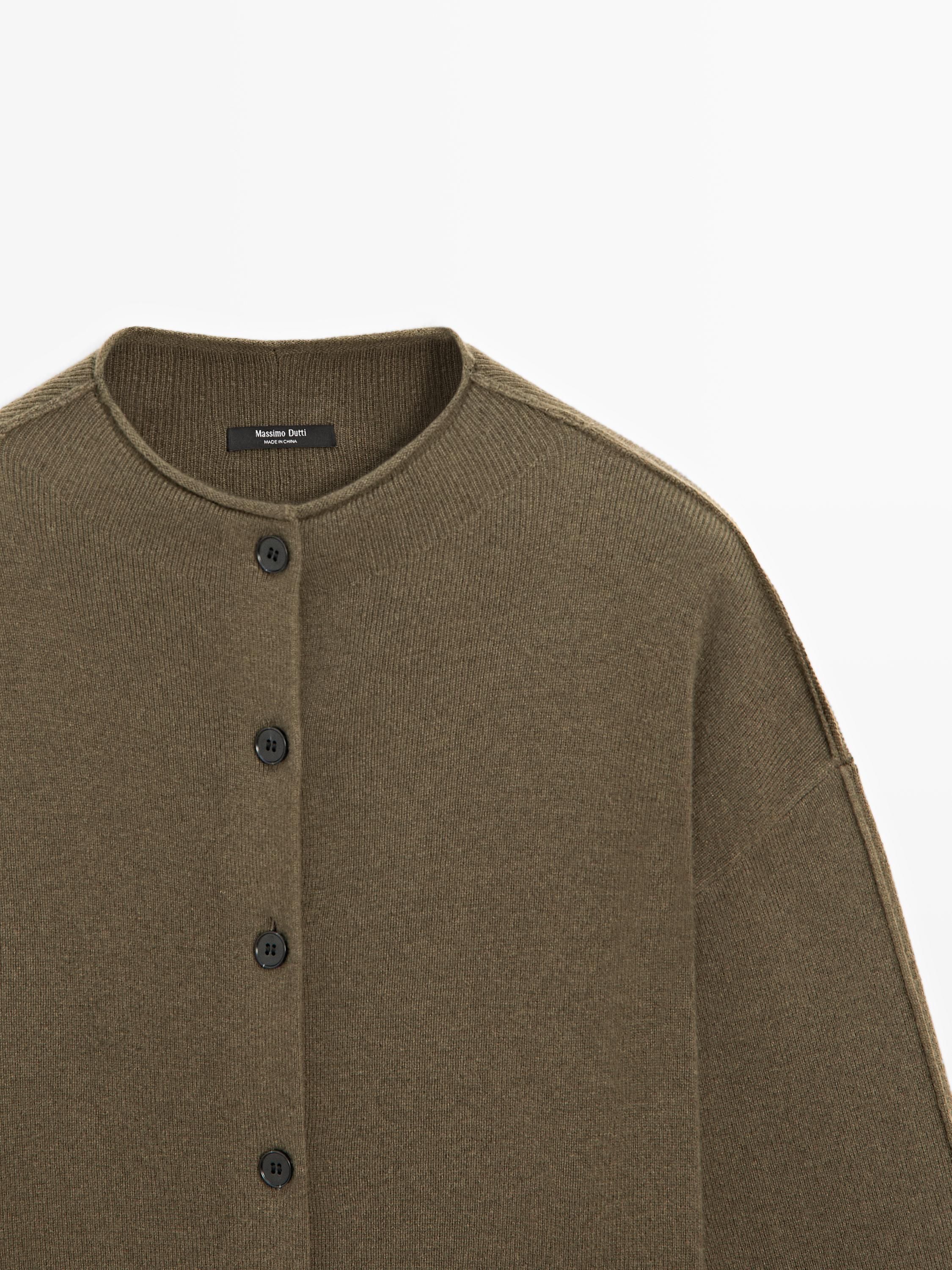 Wool blend knit cardigan with seam details · Khaki · Cardigan