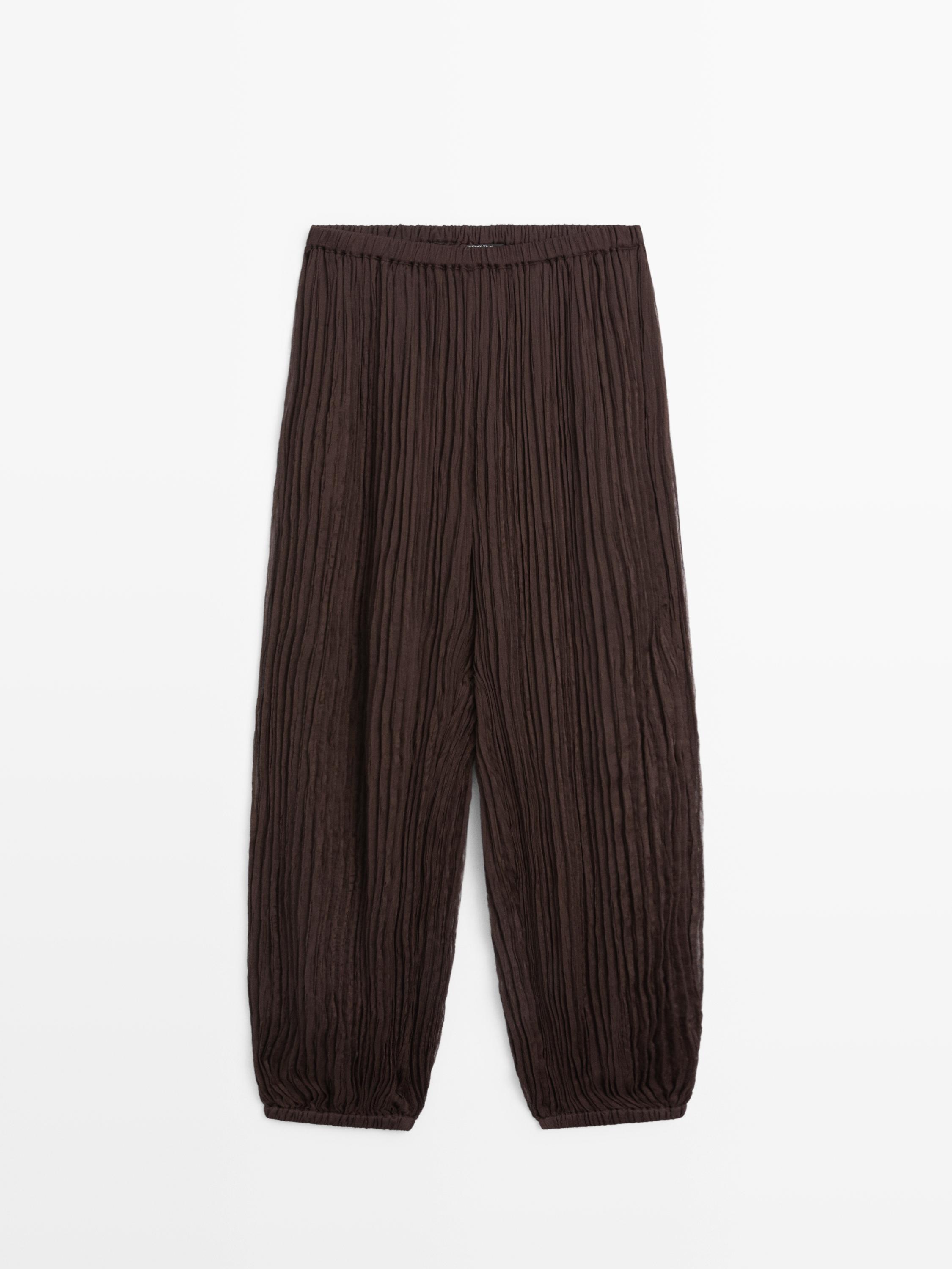 Sarouel trousers with pleated detail — BROWN