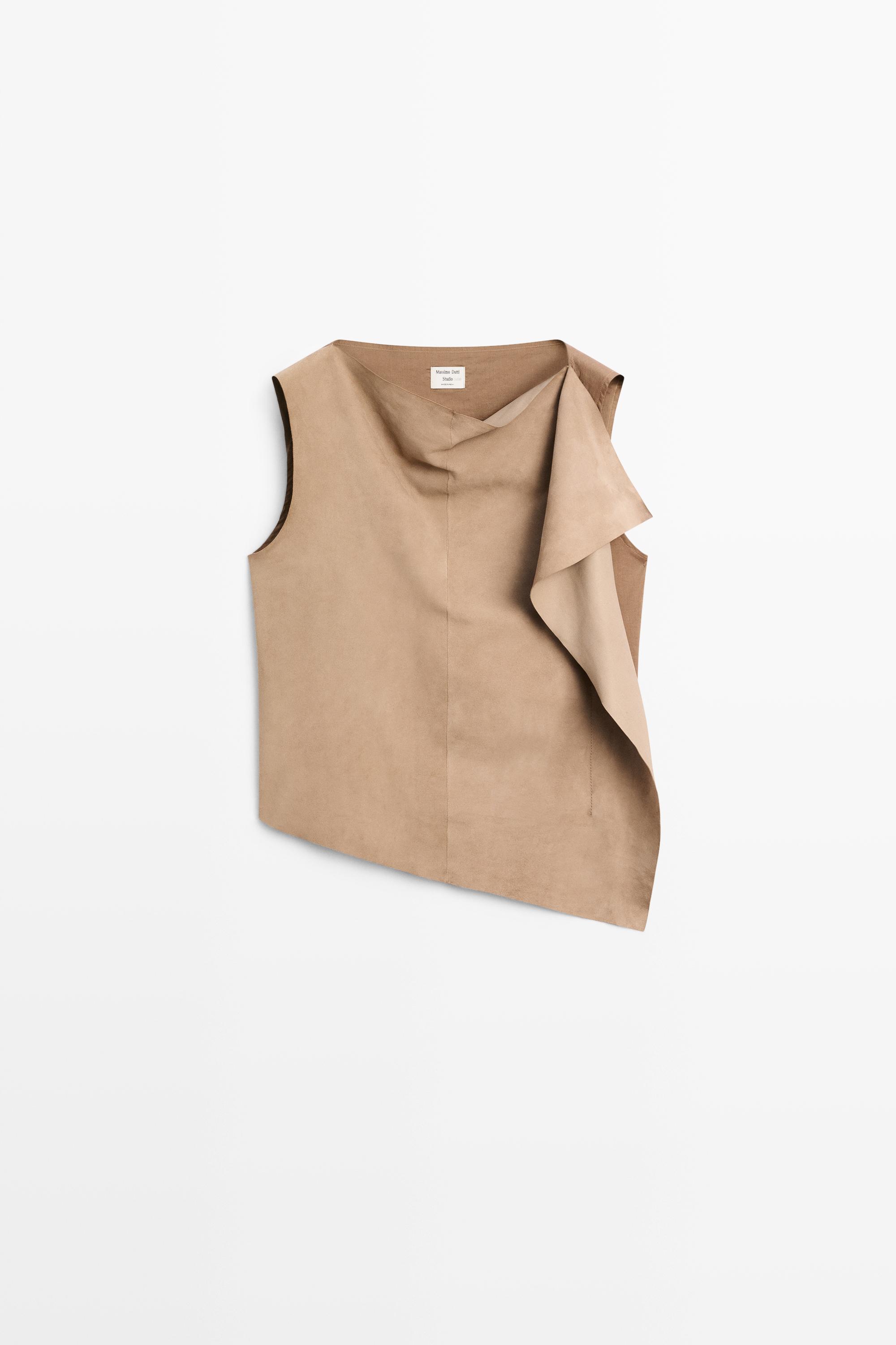 Asymmetric suede top - STUDIO — STONE