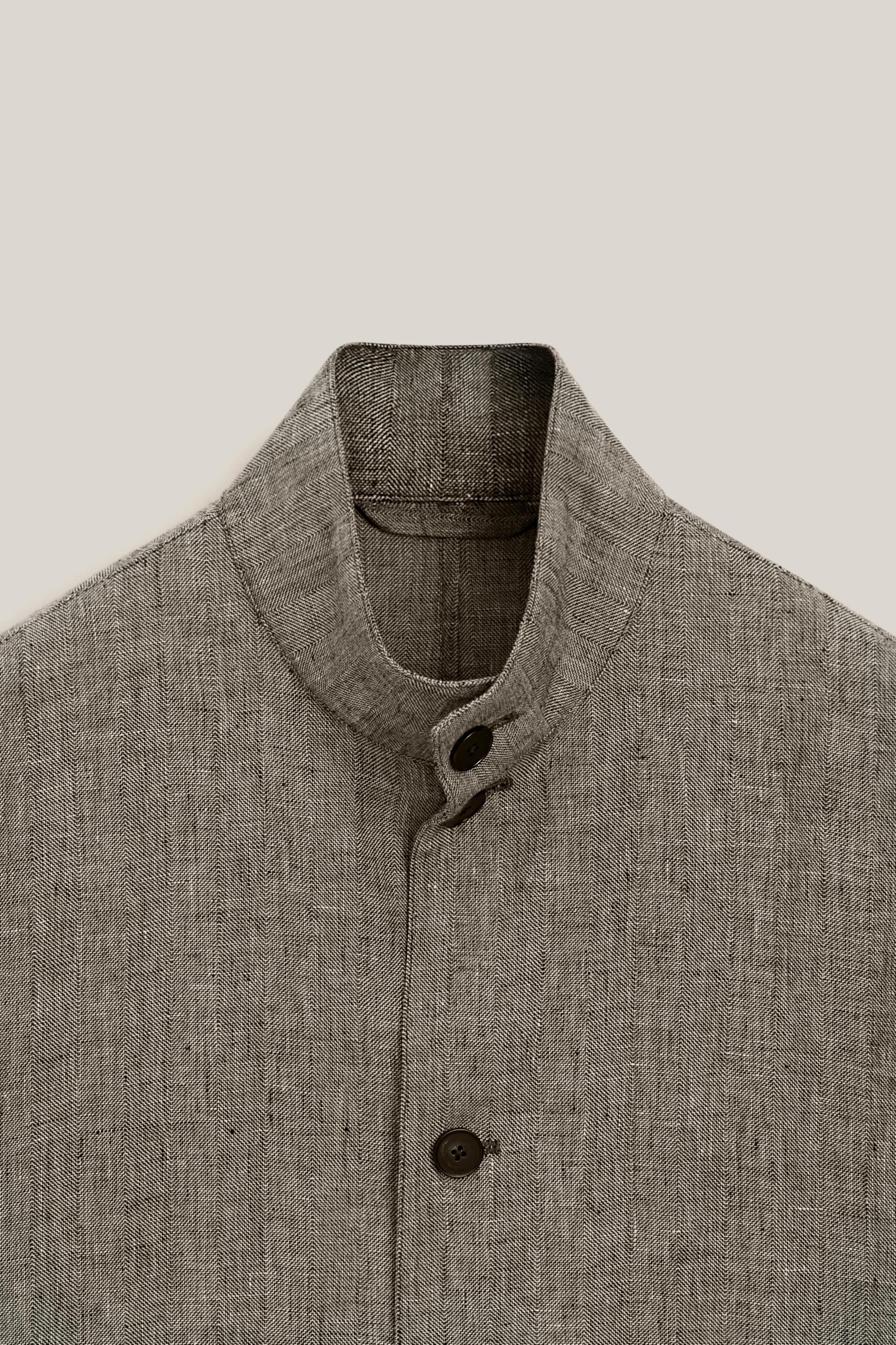 Linen bomber jacket with herringbone detail - LIMITED EDITION — Washed