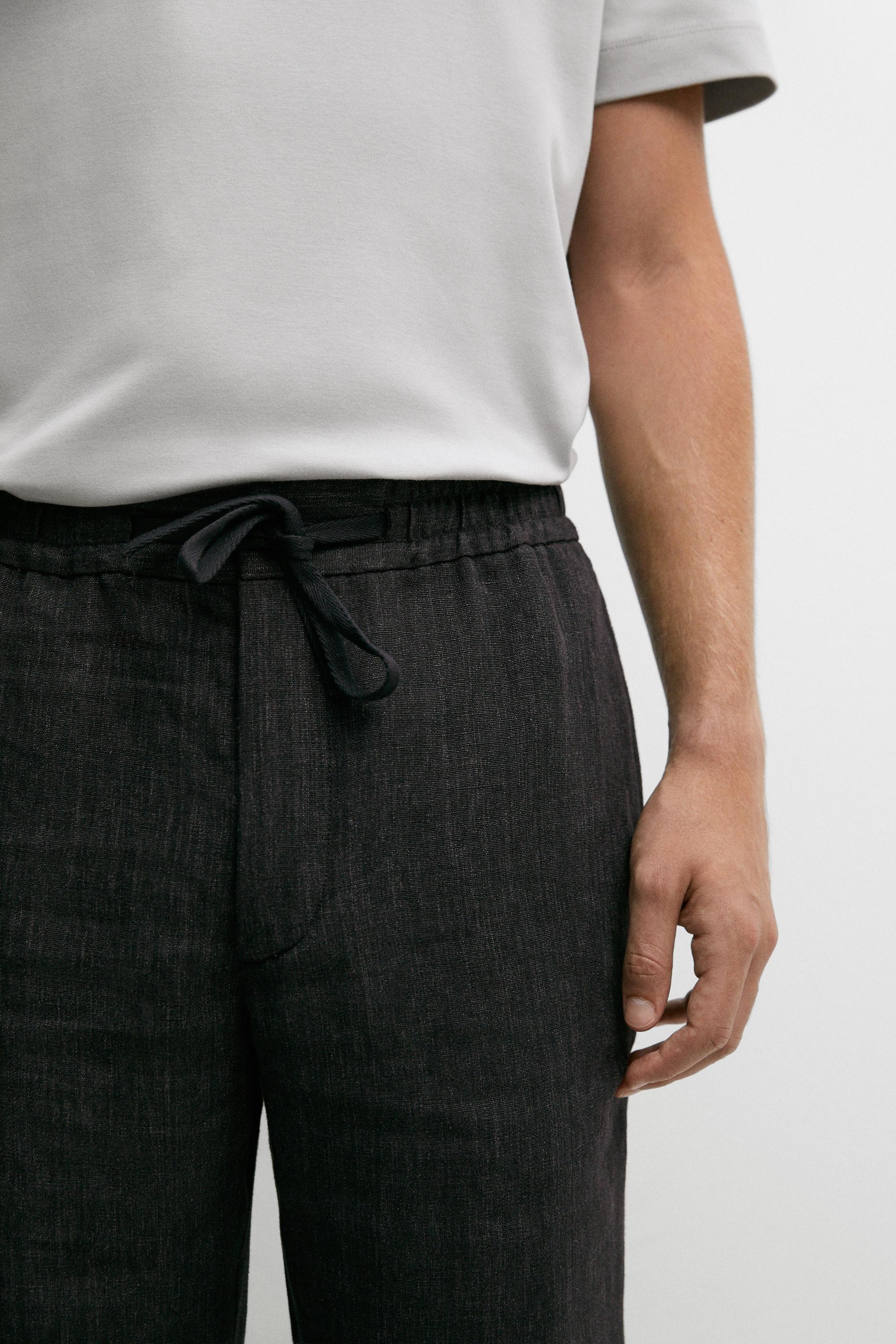 Linen jogger-fit pants total look — GREY BLUE