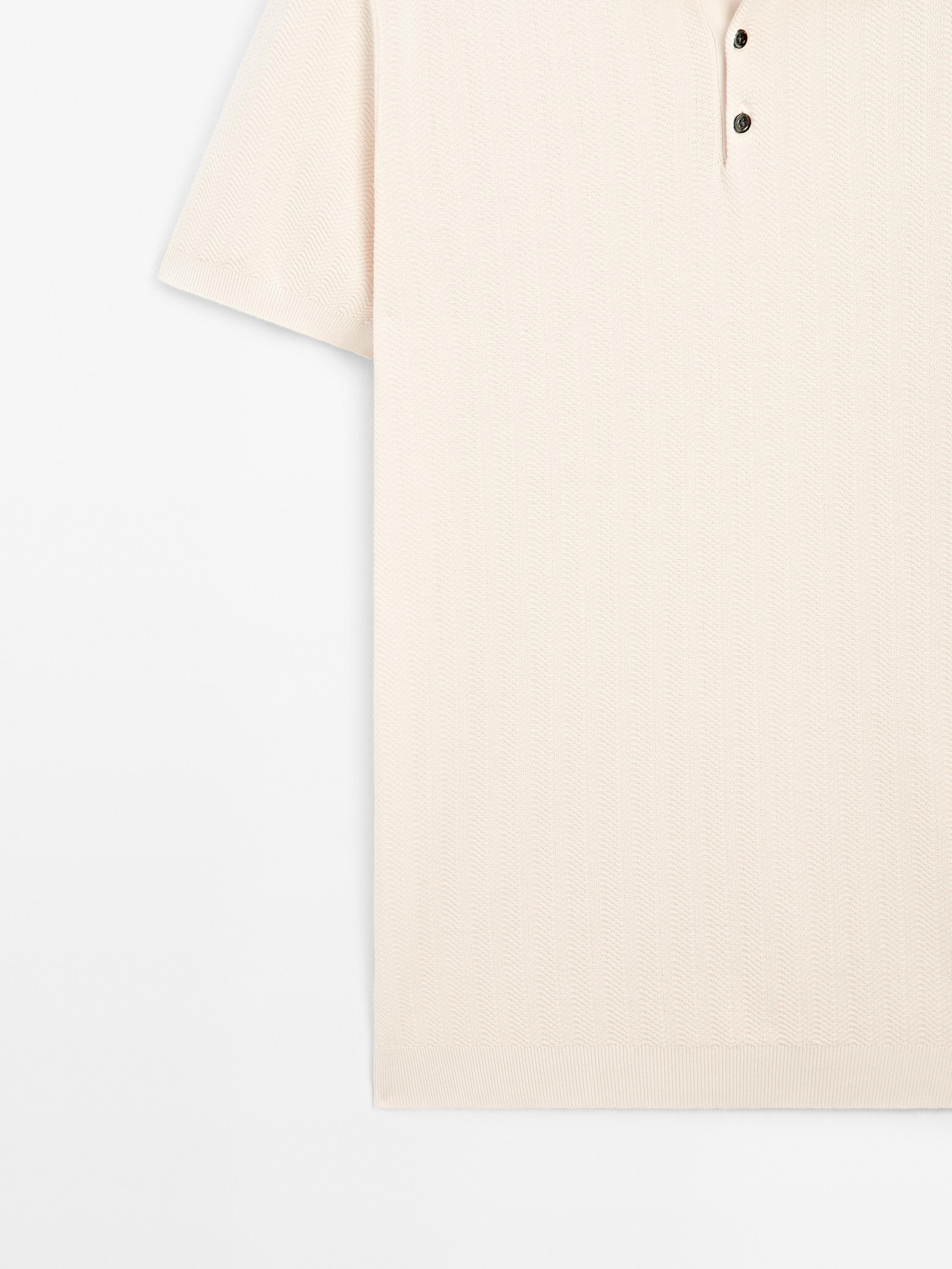 Cotton herringbone knit polo sweater