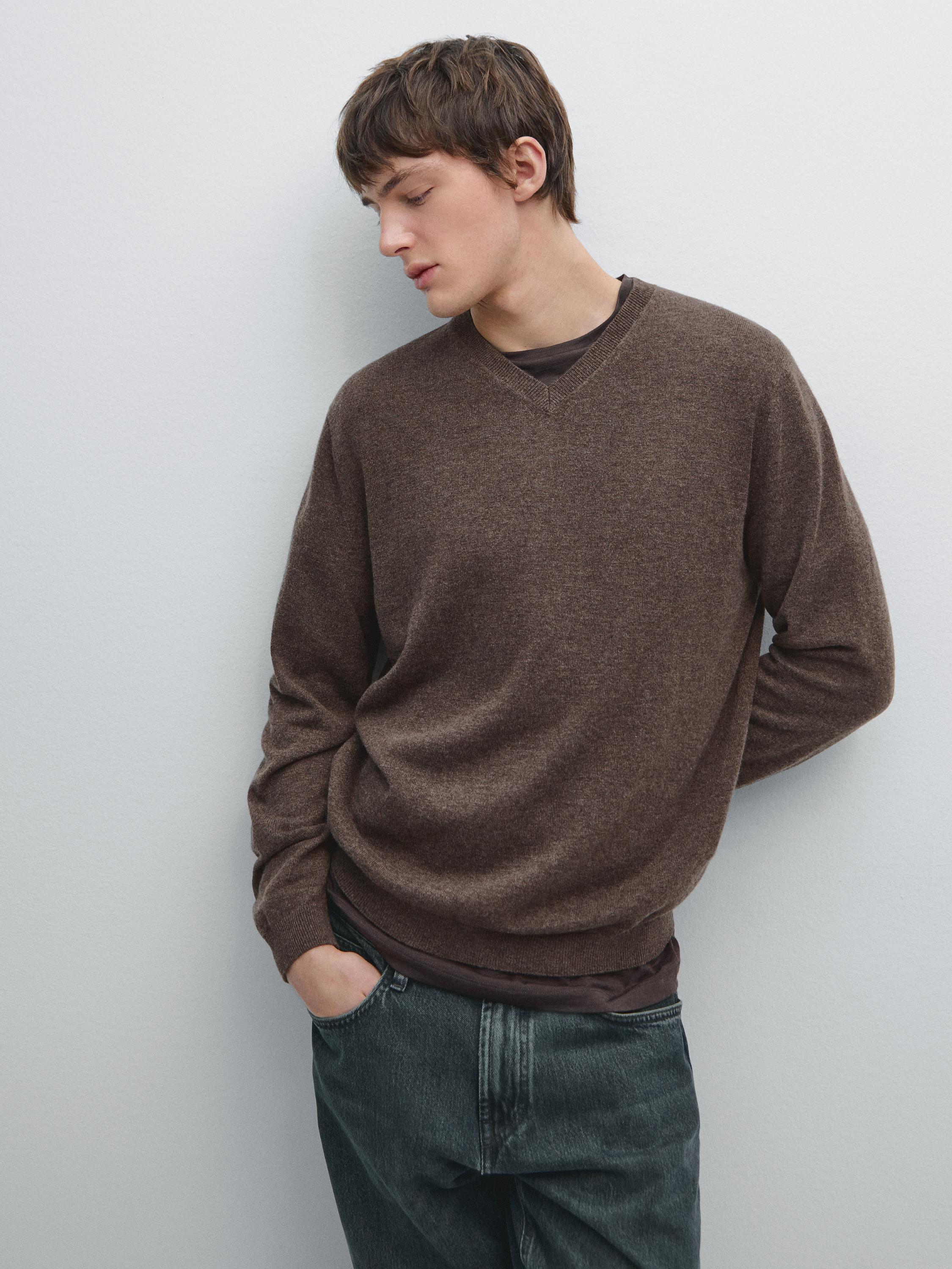 Tricot trui met V-hals van wolmix