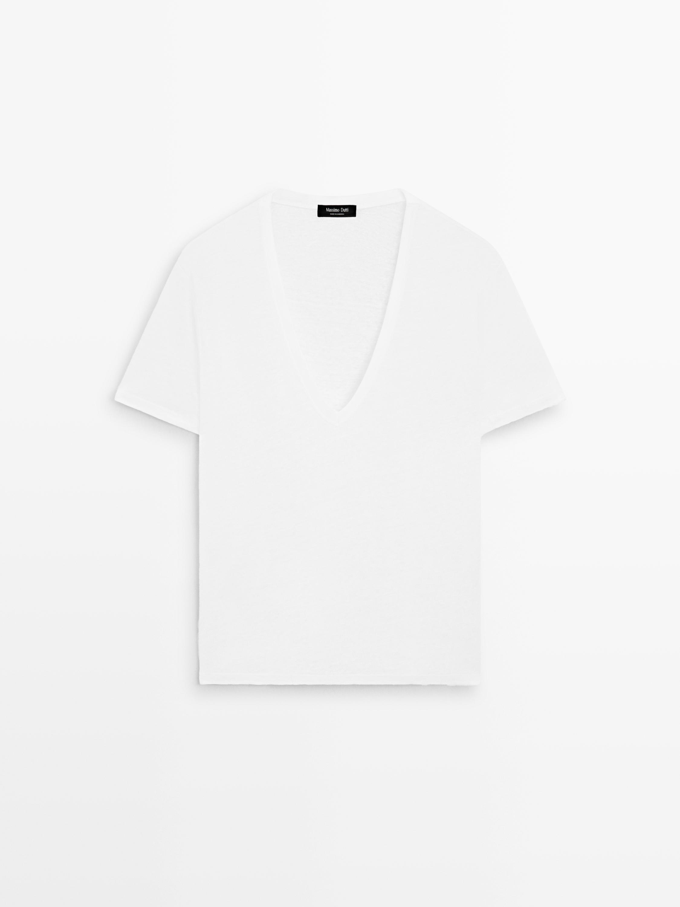 Linen V-neck T-shirt — Off white
