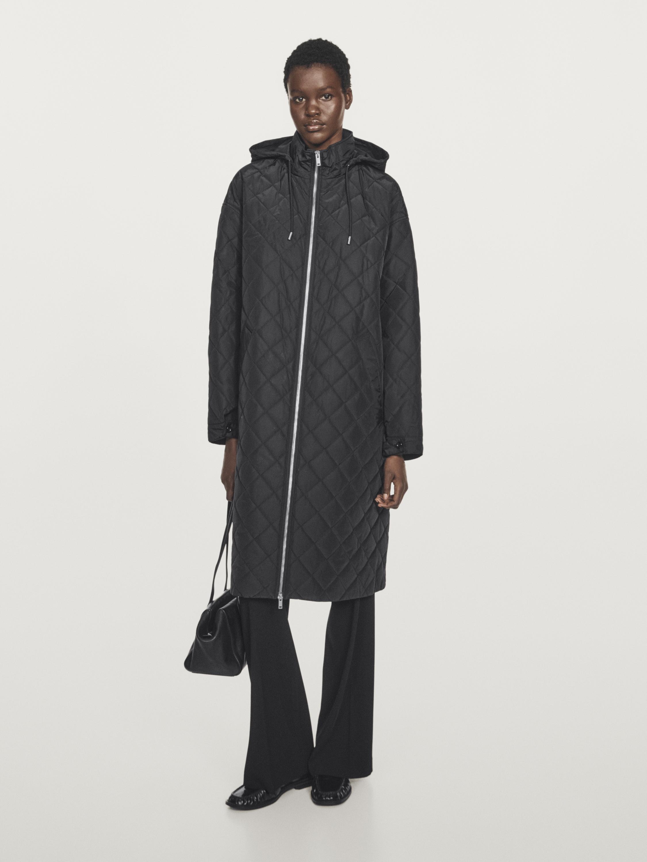 Long water-repellent oversize quilted parka