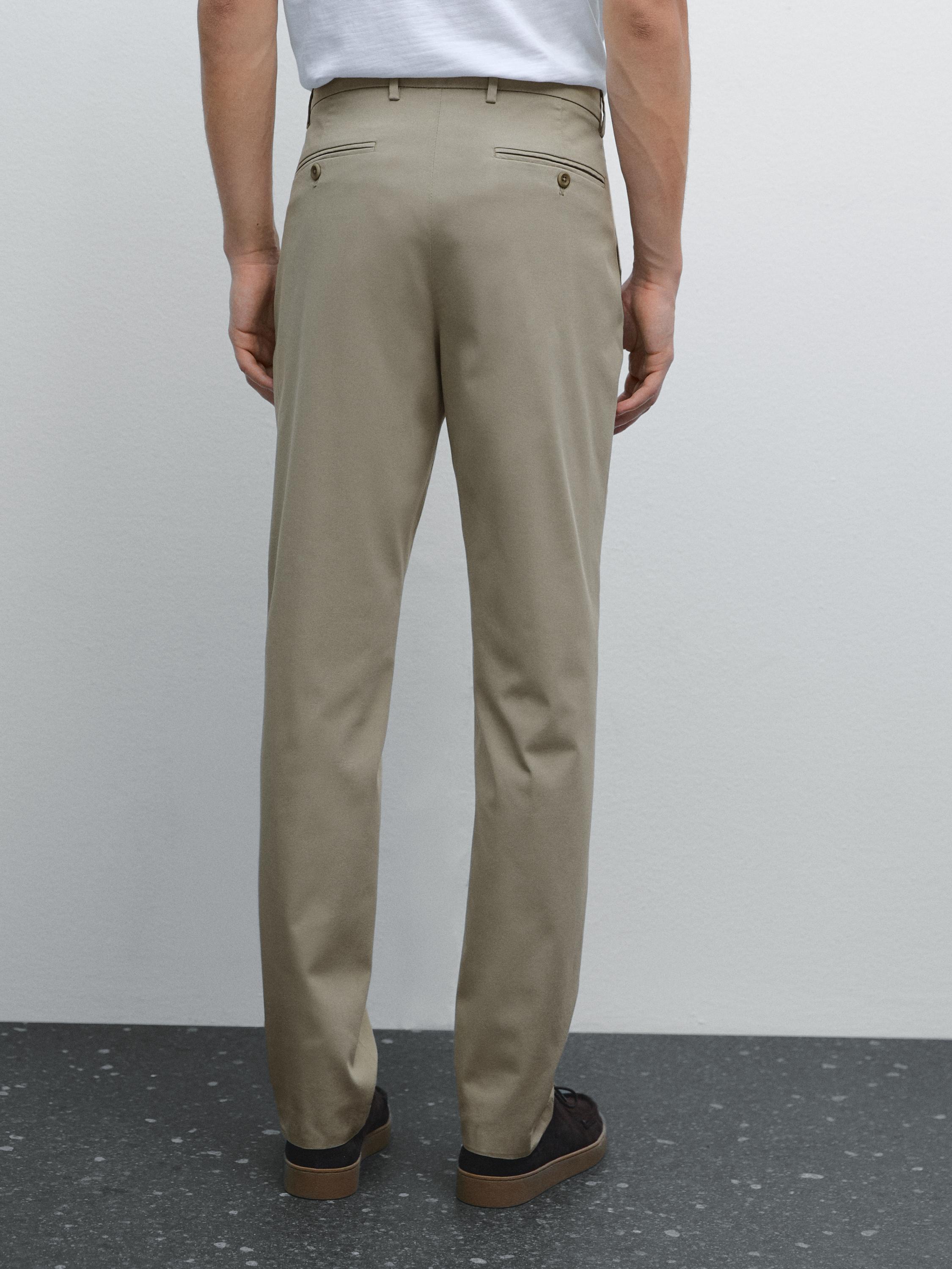 Cotton blend slim fit trousers
