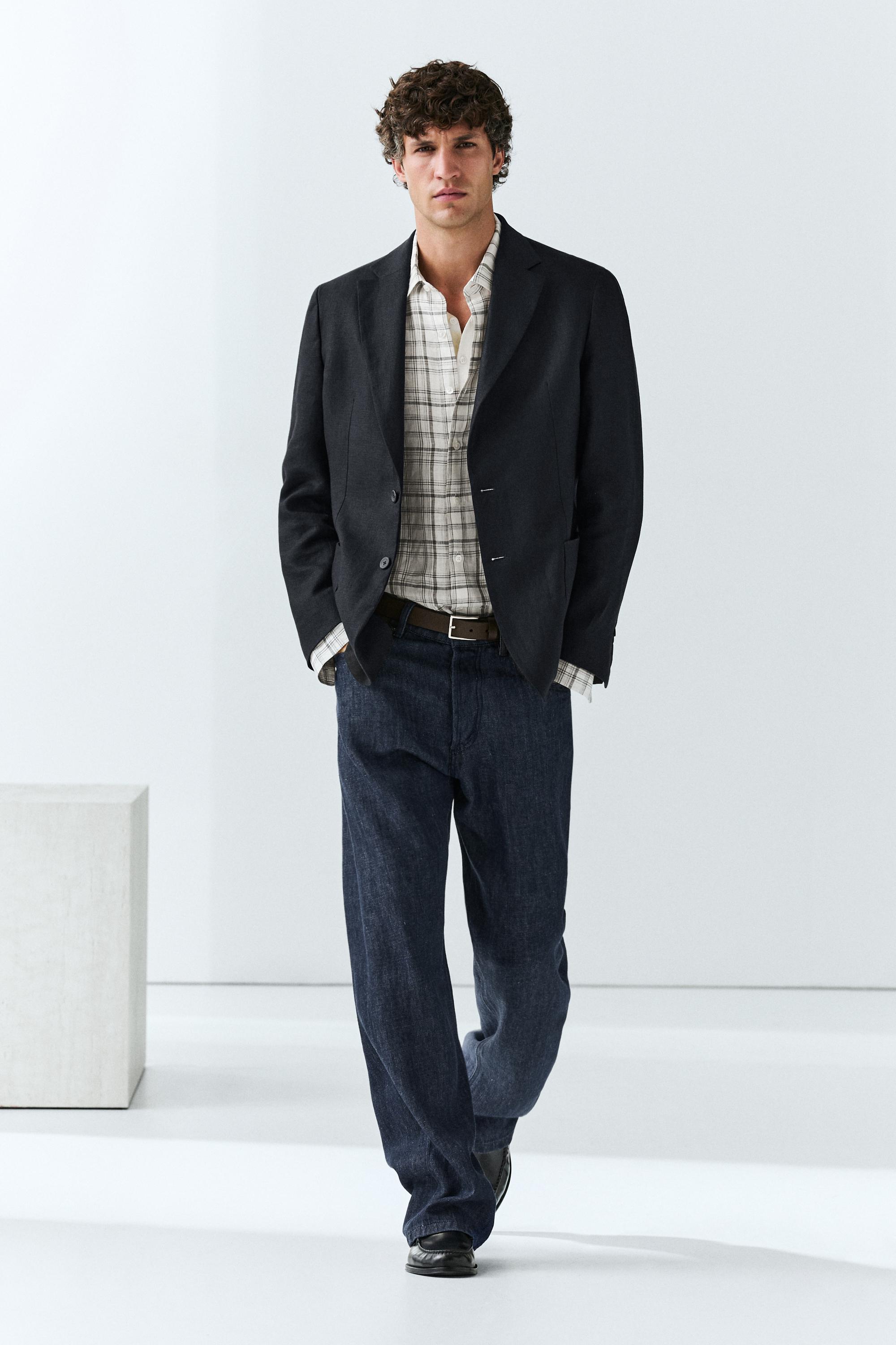 100% linen suit blazer — NAVY BLUE