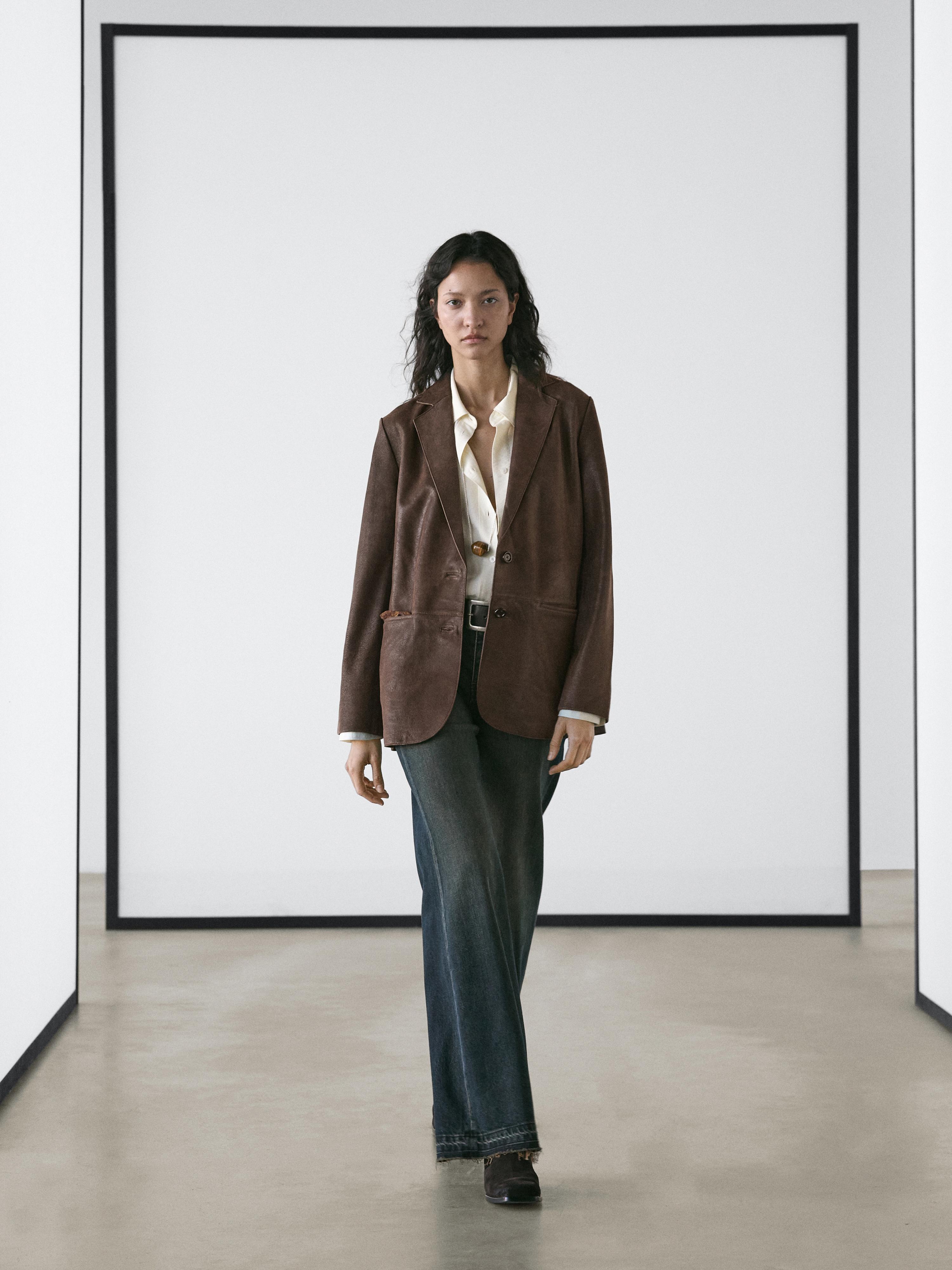 100% suede leather blazer with lapel collar