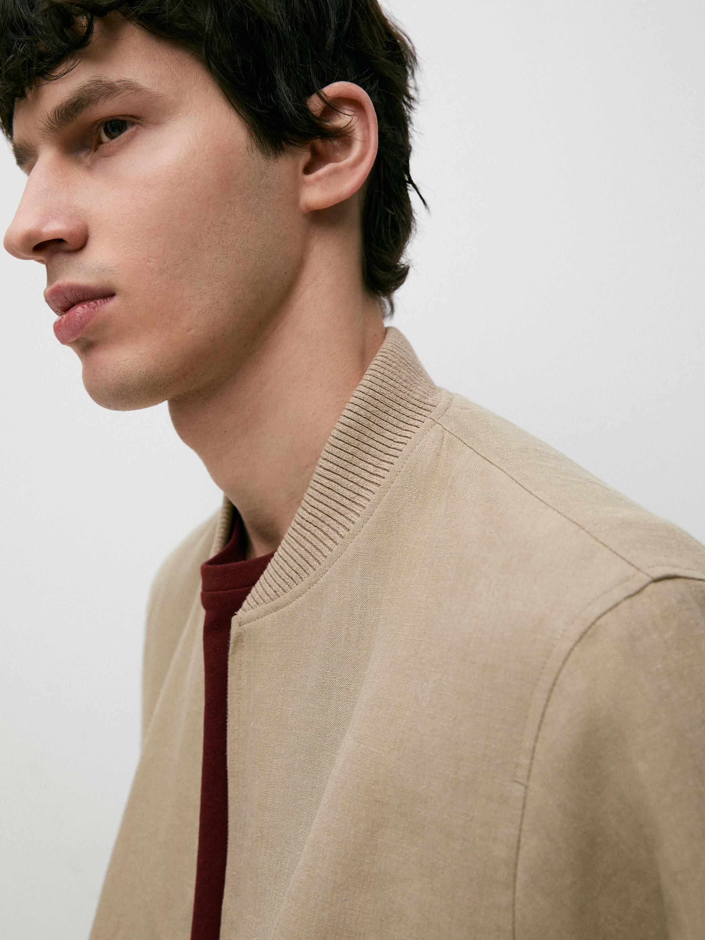 Linen bomber jacket — BEIGE