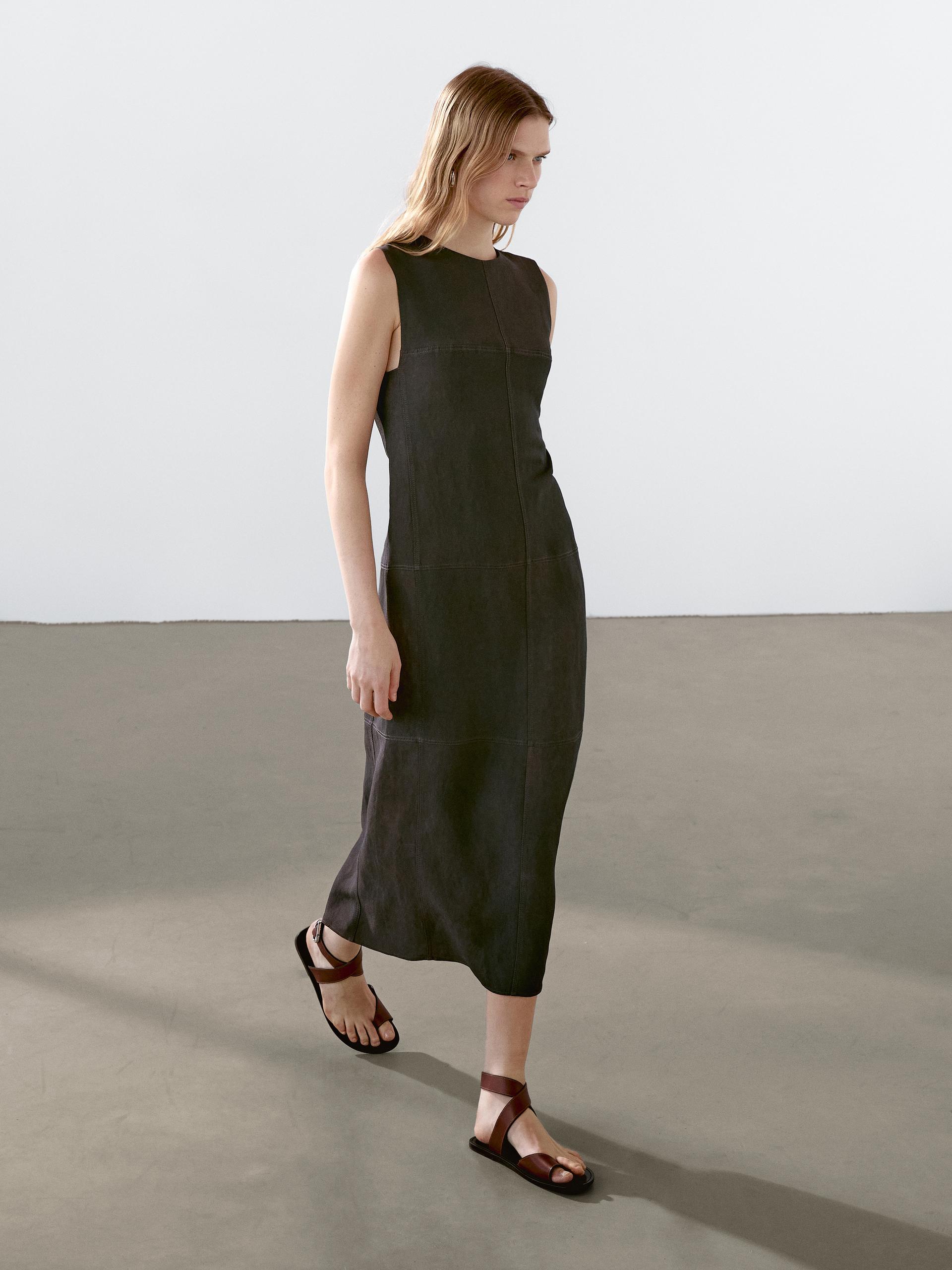 Robe Midi Avec Coutures Marquées - Chocolat - 36 - Massimo Dutti - Femme