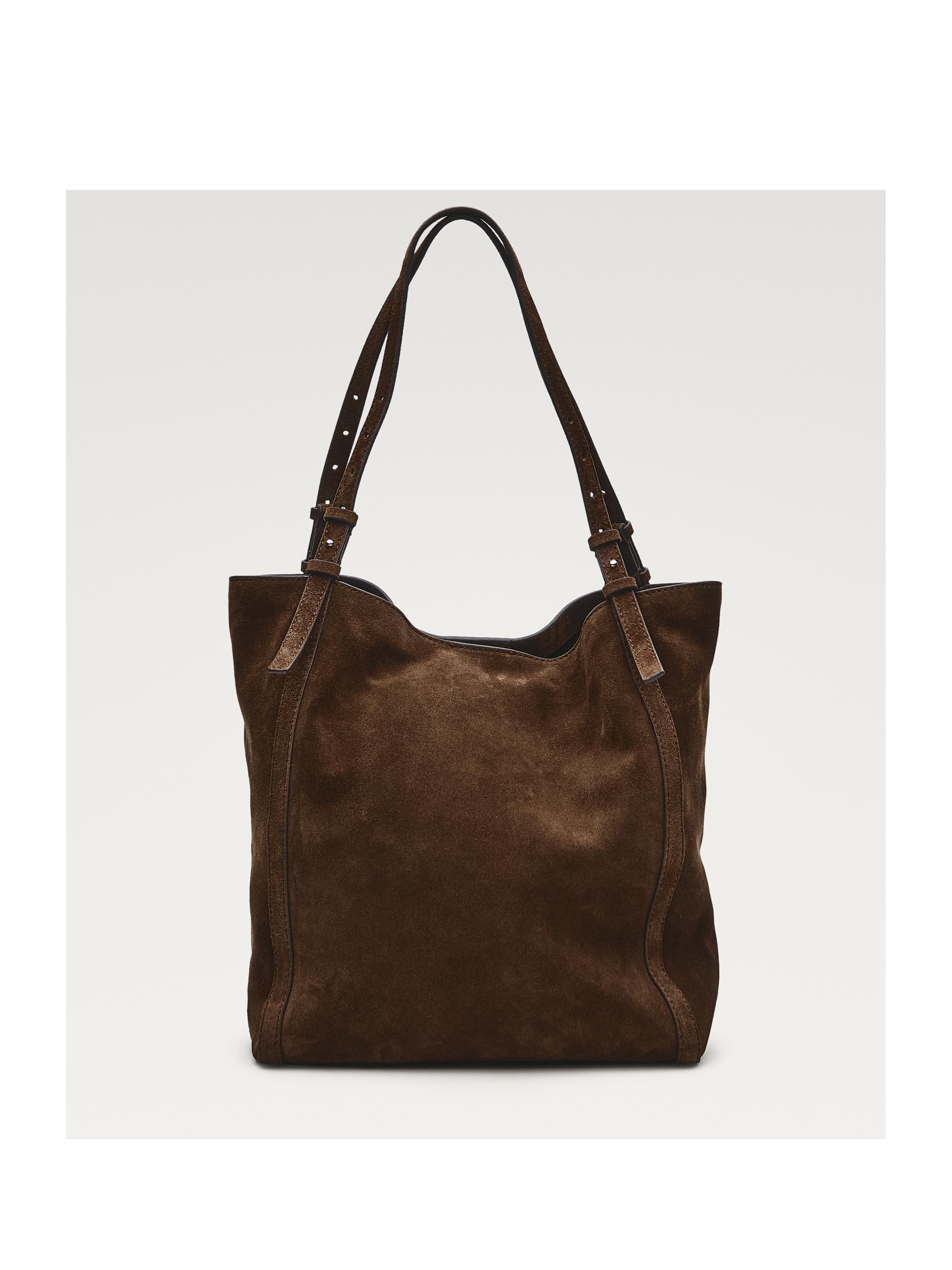 Split suede leather tote bag — MINK