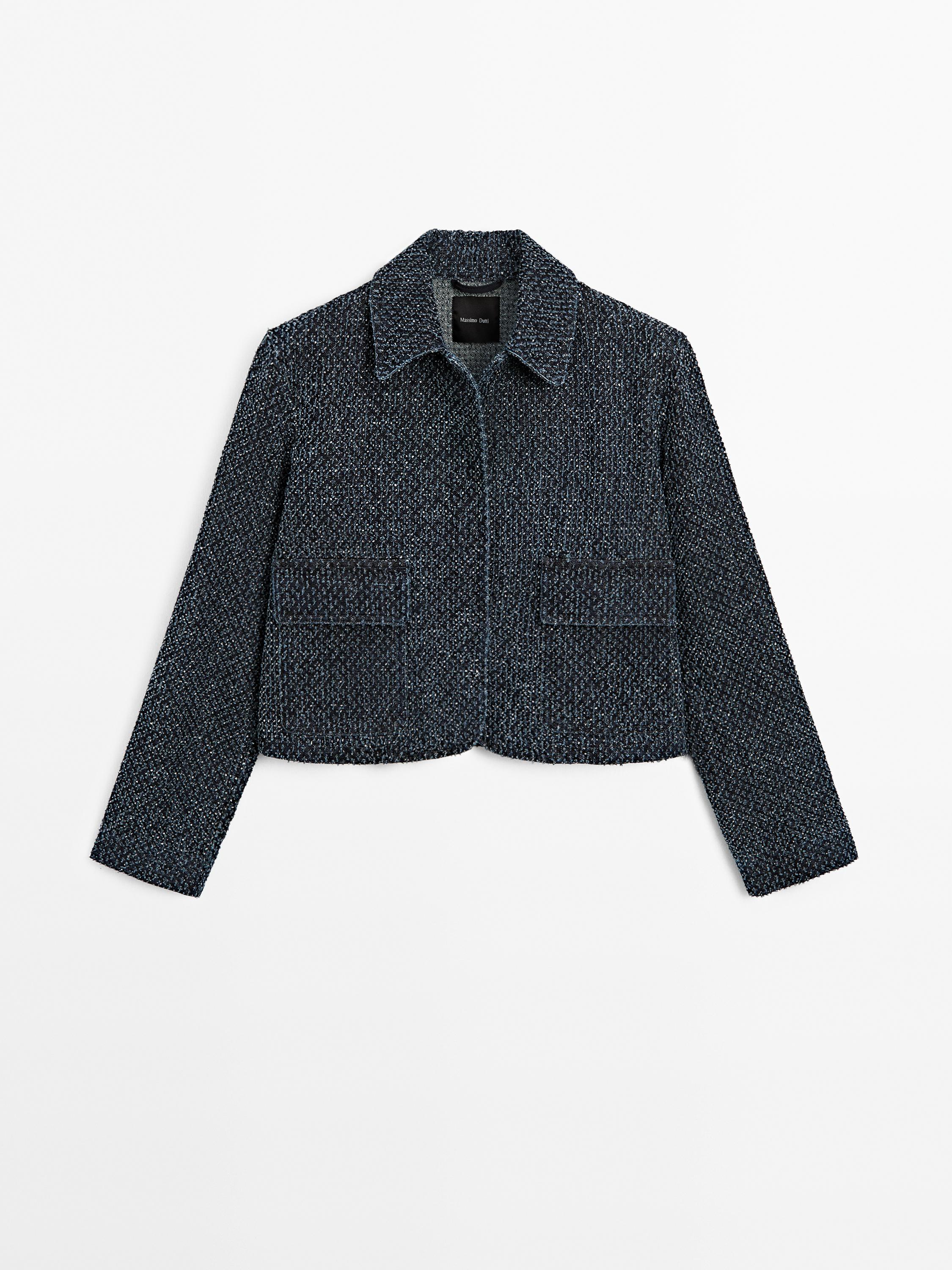 Short denim jacket with textured detail