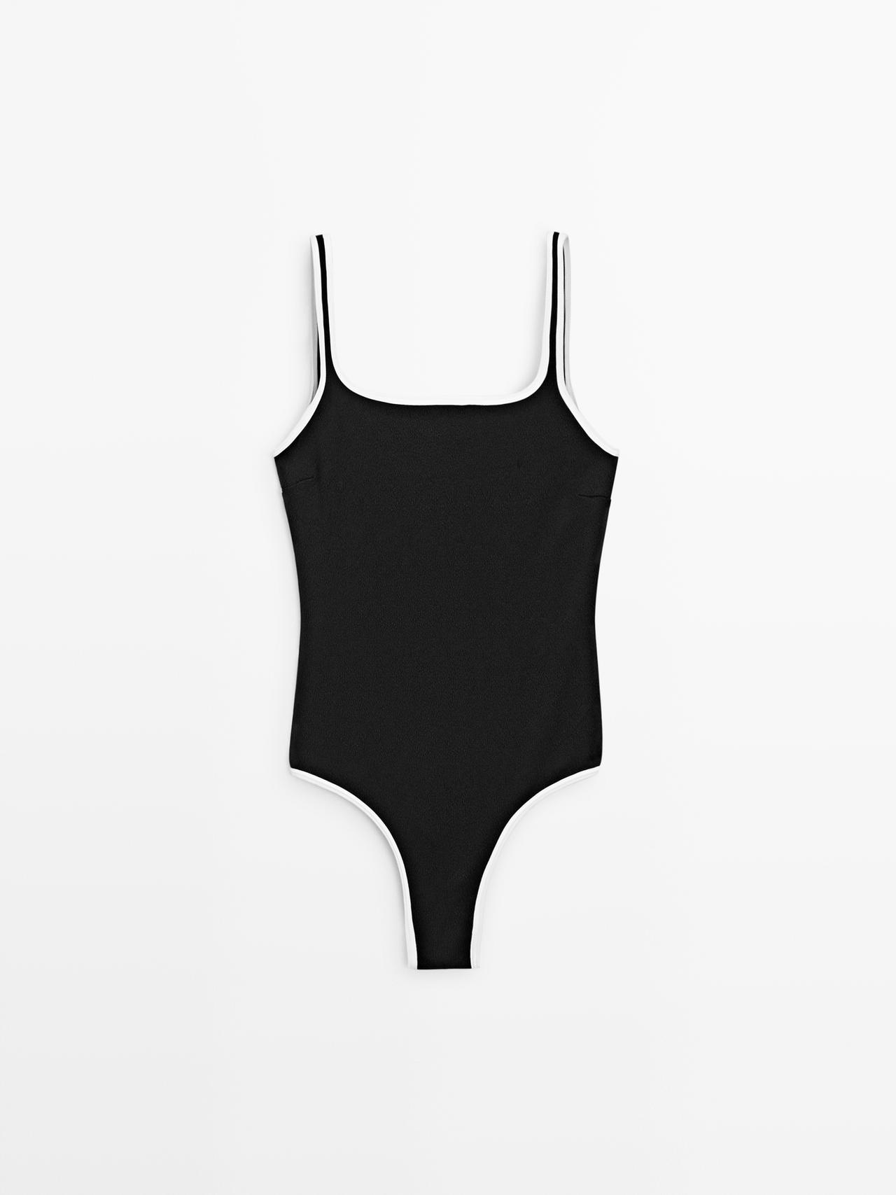 Contrast texture swimsuit — BLACK