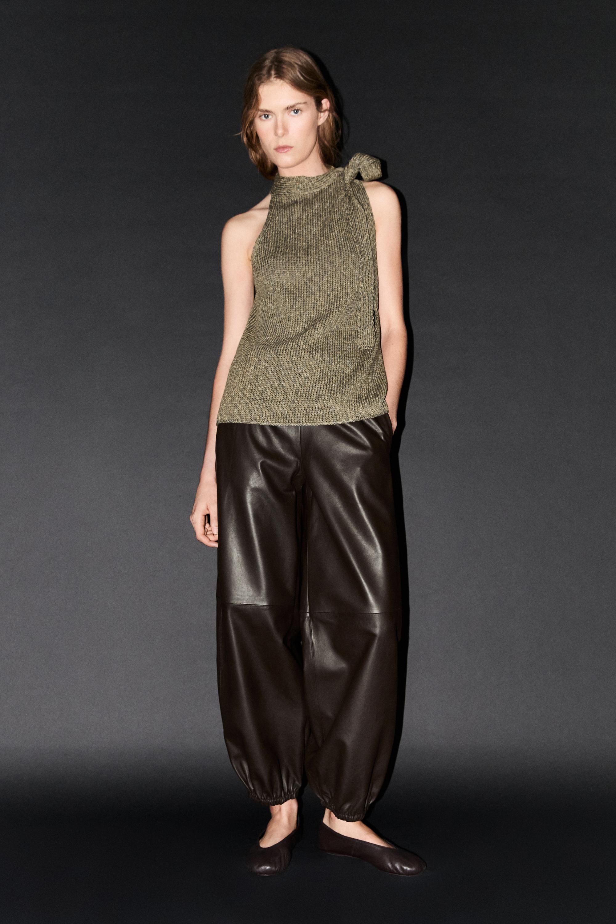 Nappa leather sarouel trousers — BROWN