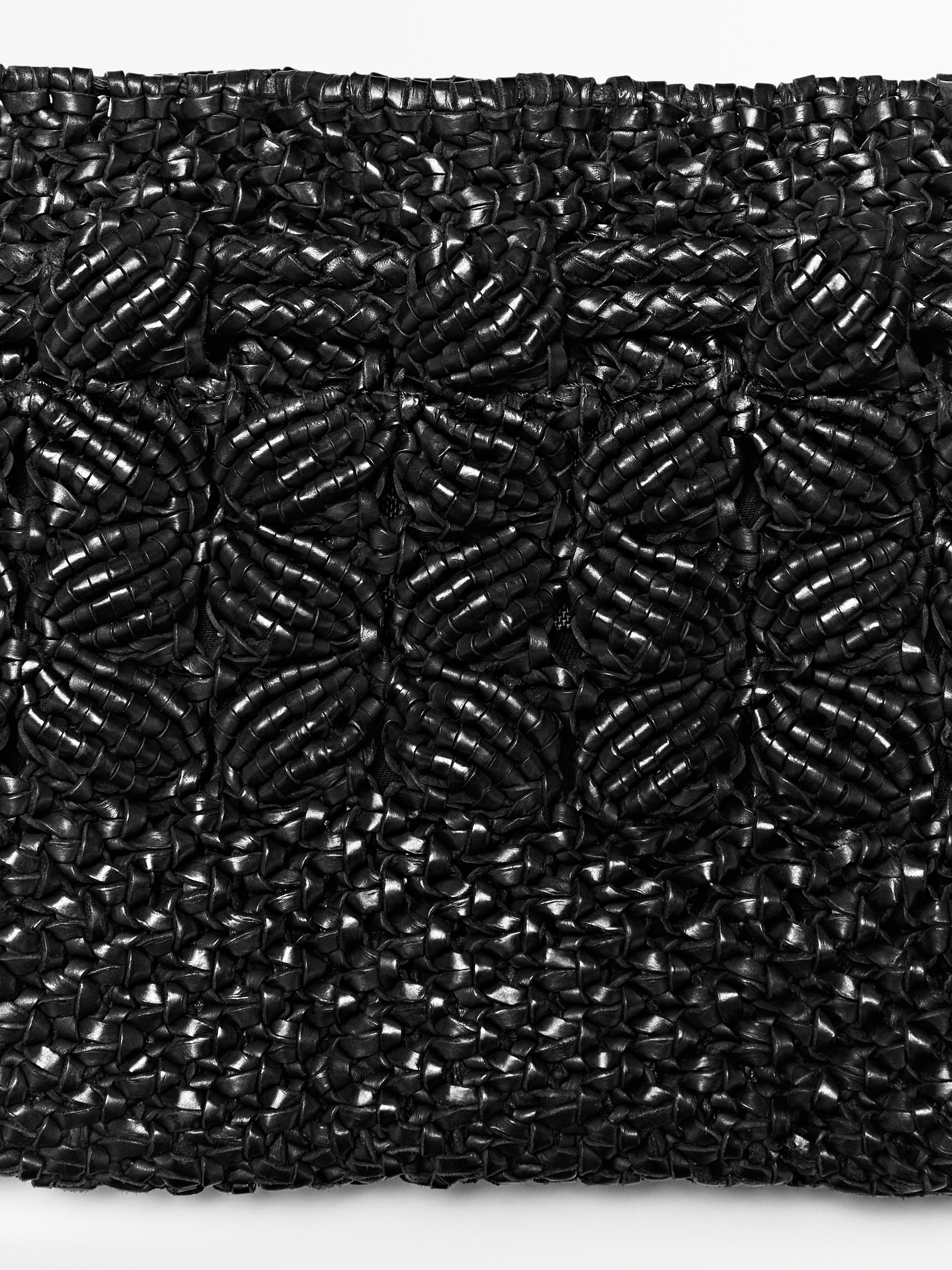 Nappa leather macramé pouch bag — BLACK
