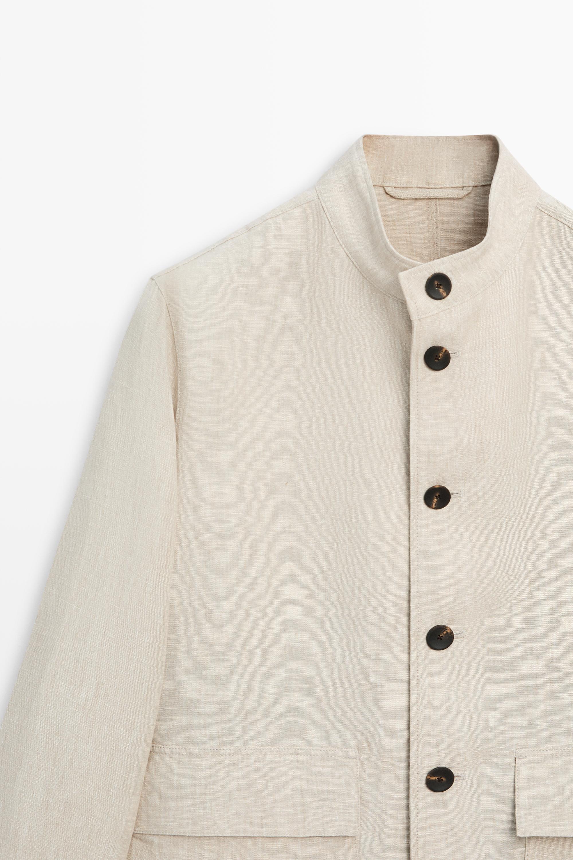 100% linen total look overshirt — BEIGE
