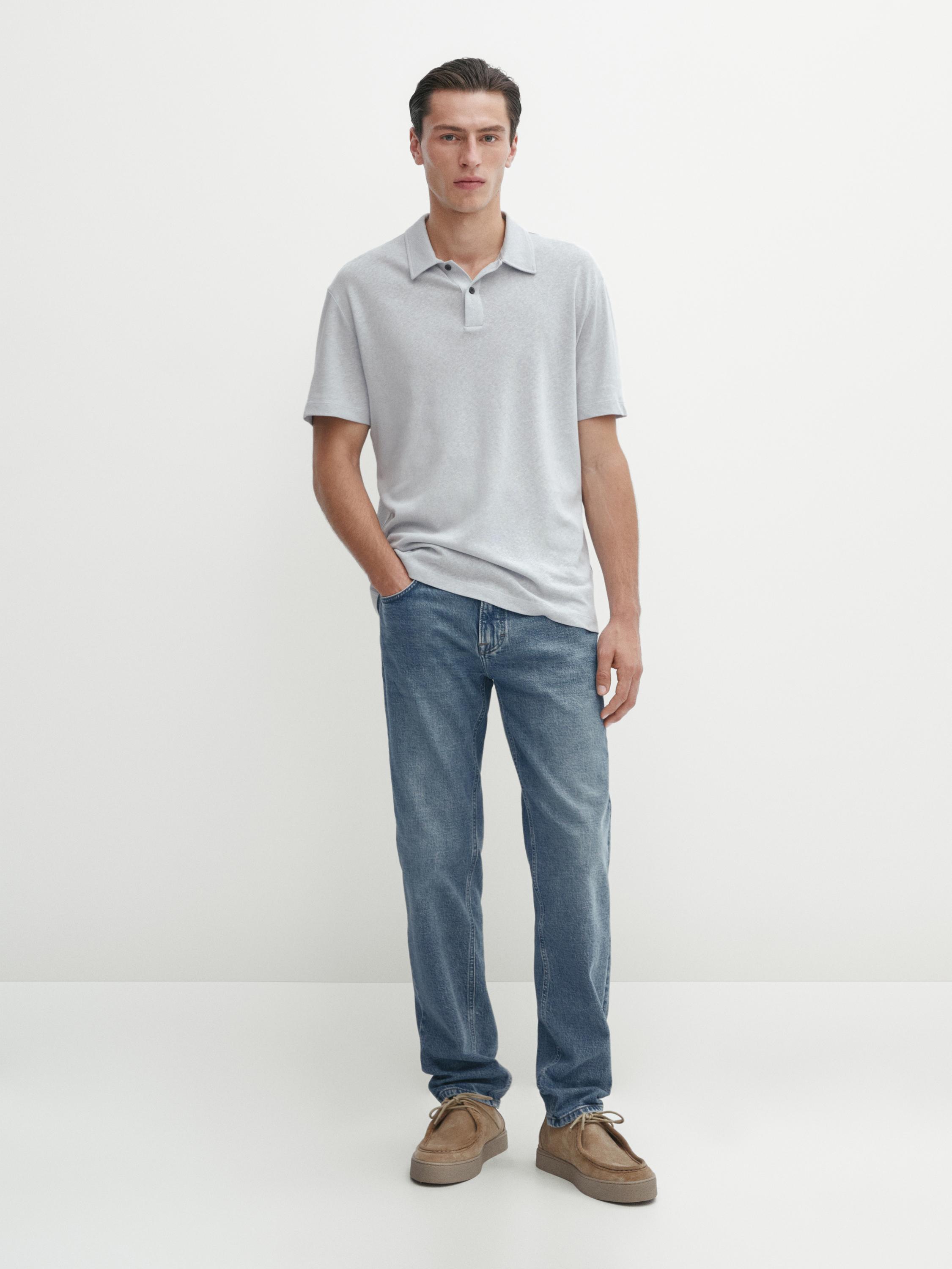 قميص بولو من الكتان المخلوط بأكمام قصيرة